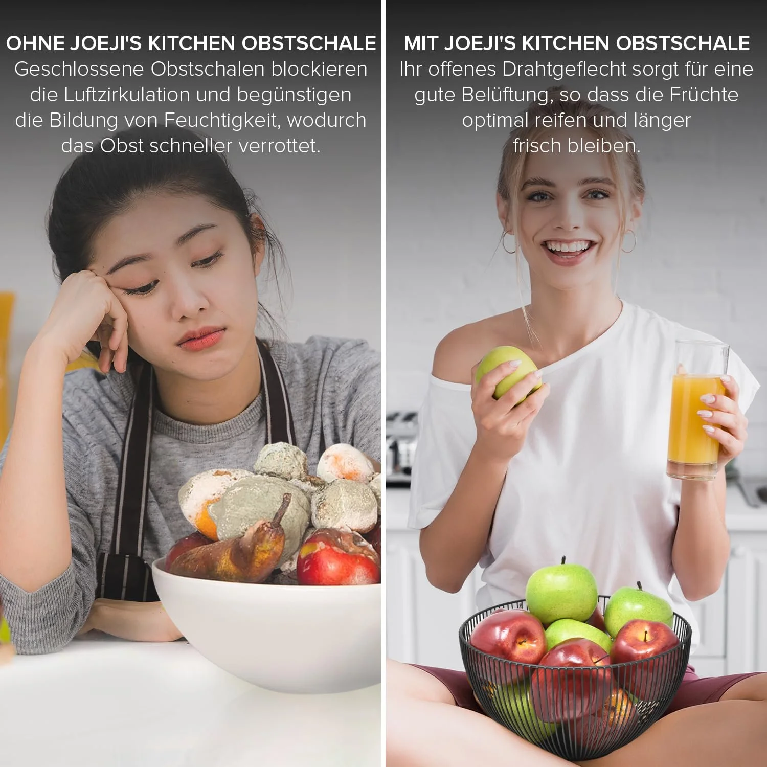 Кошик для фруктів joeji's Kitchen 25 см, великий відкритий, для зберігання фруктів та овочів, чорний, фото №4