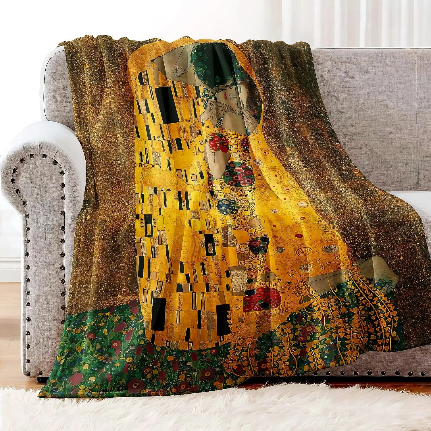 Плед YISUMEI Gustav Klimt The Kiss М'який Фланелевий Фліс 150 x 200 см, фото №3