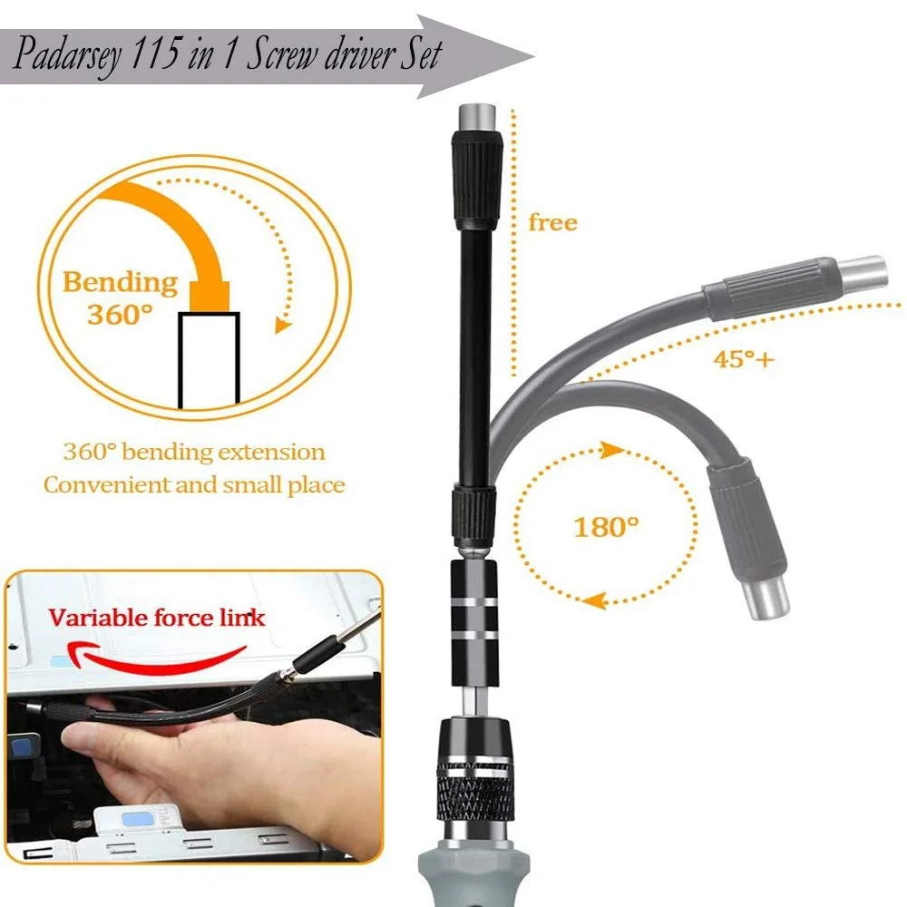 Набір викруток Padarsey Precision 115 in 1 з магнітними викрутками чорною, фото №4