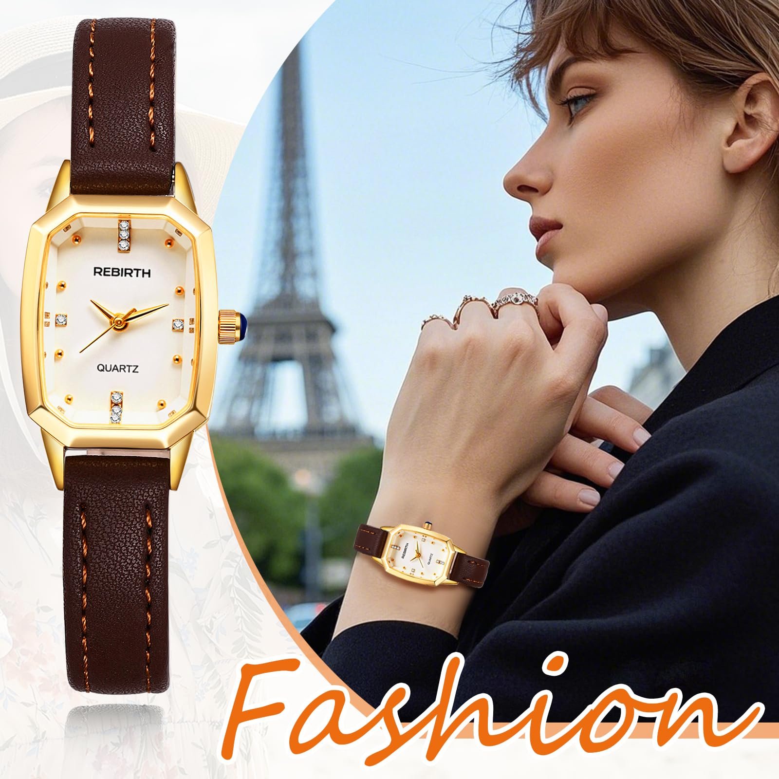 Женские часы Кожаные Прямоугольные JewelryWe Аналоговые Кварцевые 30 м Водонепроницаемые, фото №4