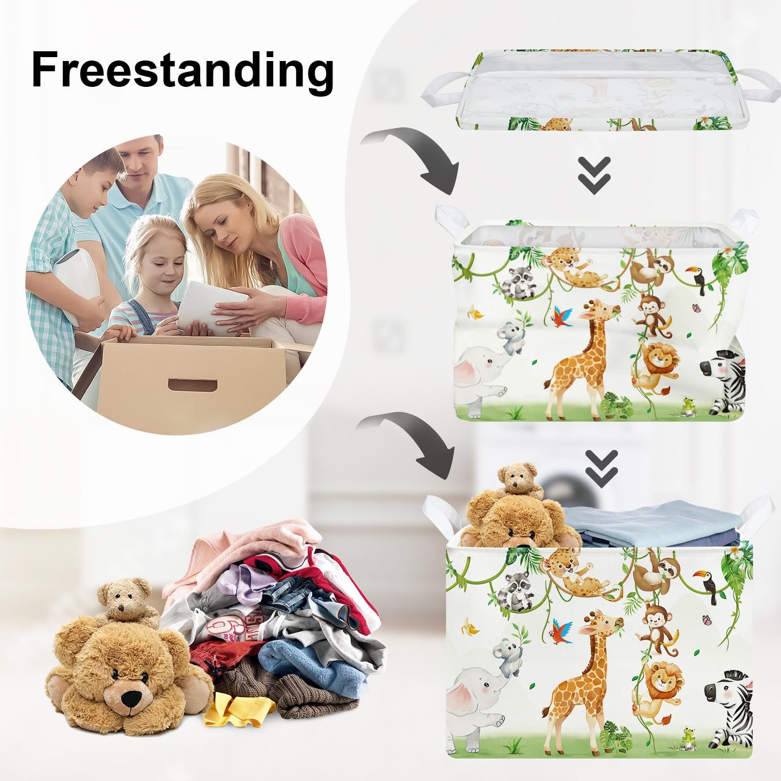 Корзина для игрушек Детская HUUMONSS Жираф Медведь для мальчиков девочек Слоны Большая, Белый 36 л, фото №3