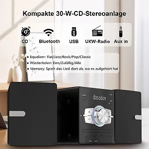 CD-система HANLIM Mini Component 30 Вт RMS CD-програвач FM/Bluetooth Сумісний/USB/AUX/Дистанційне керування/Роз'єм для навушників synthetic.ua - Фото 1
