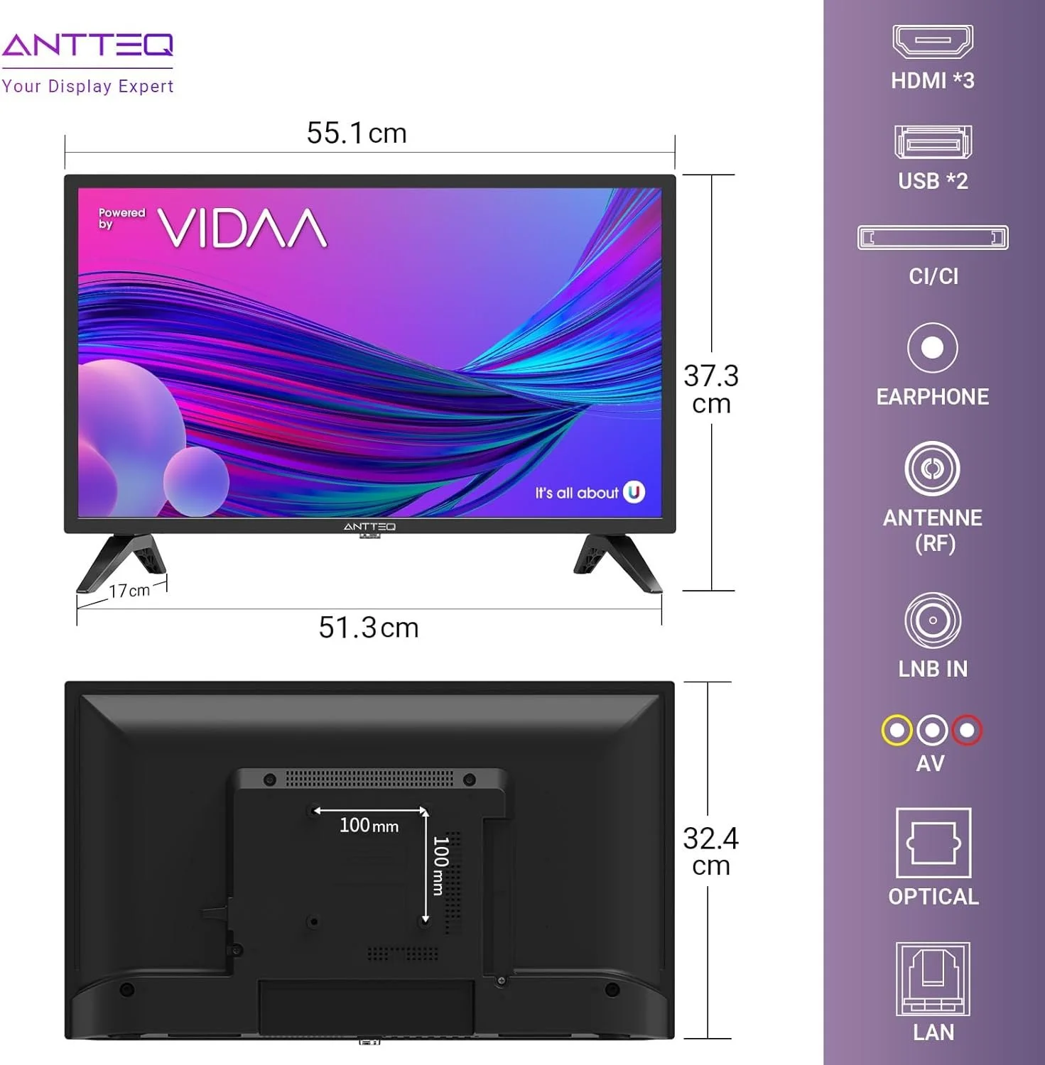 Телевизор 24" Antteq AV24H3 / HD / 60 Гц / VA / Smart TV / Wi-Fi / T2, фото №6