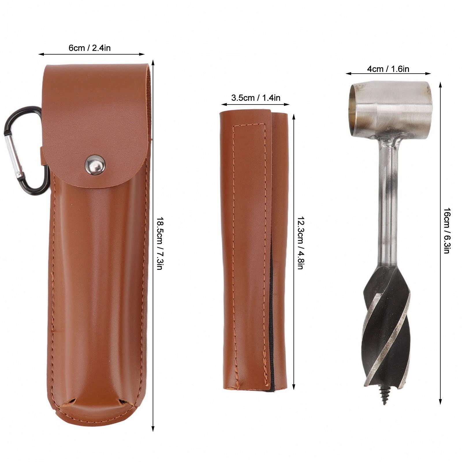 Ручний бурав Survival Settler Tool Bushcraft, багатофункціональний інструмент для виживання на відкритому повітрі з нержавіючої сталі, інструмент для пробивання отворів зі шкіряним чохлом, інструмент для кемпінгу (коричневий), фото №2