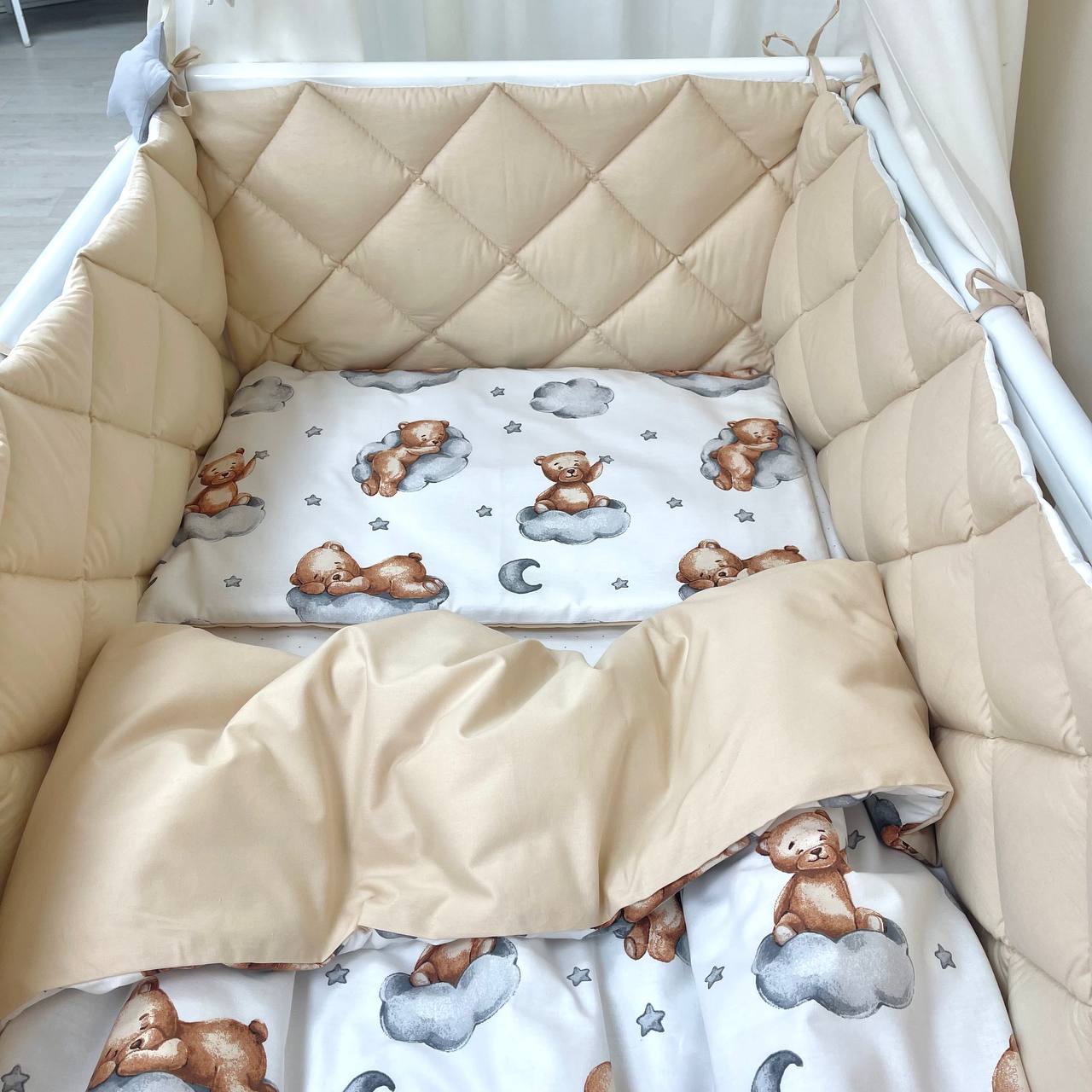 Комплект постільної білизни для новонародженого, стьогані бортики Тедді бежевий, фото №3