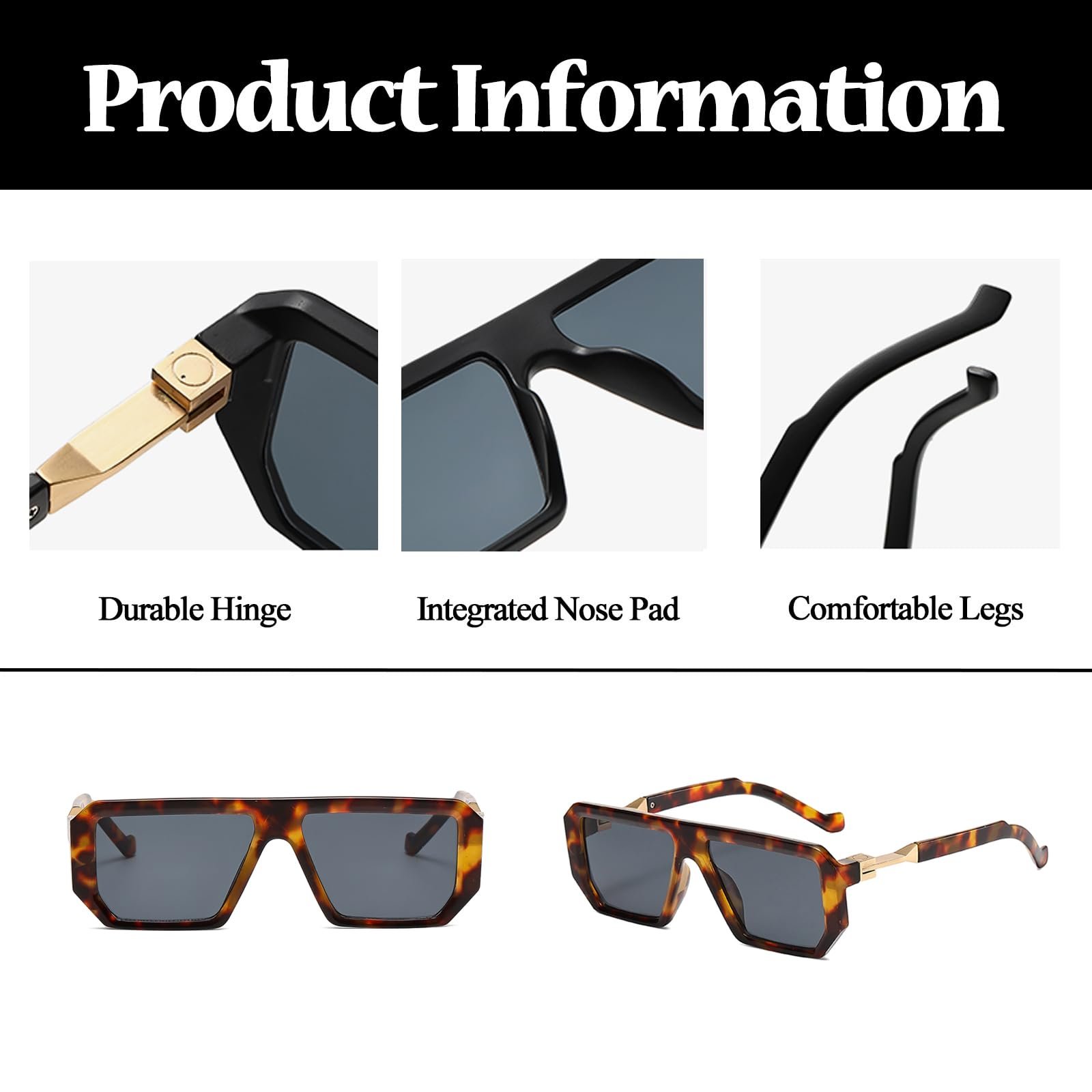 Солнцезащитные очки Квадратные LJCZKA Модные для Мужчин и Женщин Классические Ретро Авиаторы 70-х с UV400 Защитой, фото №4