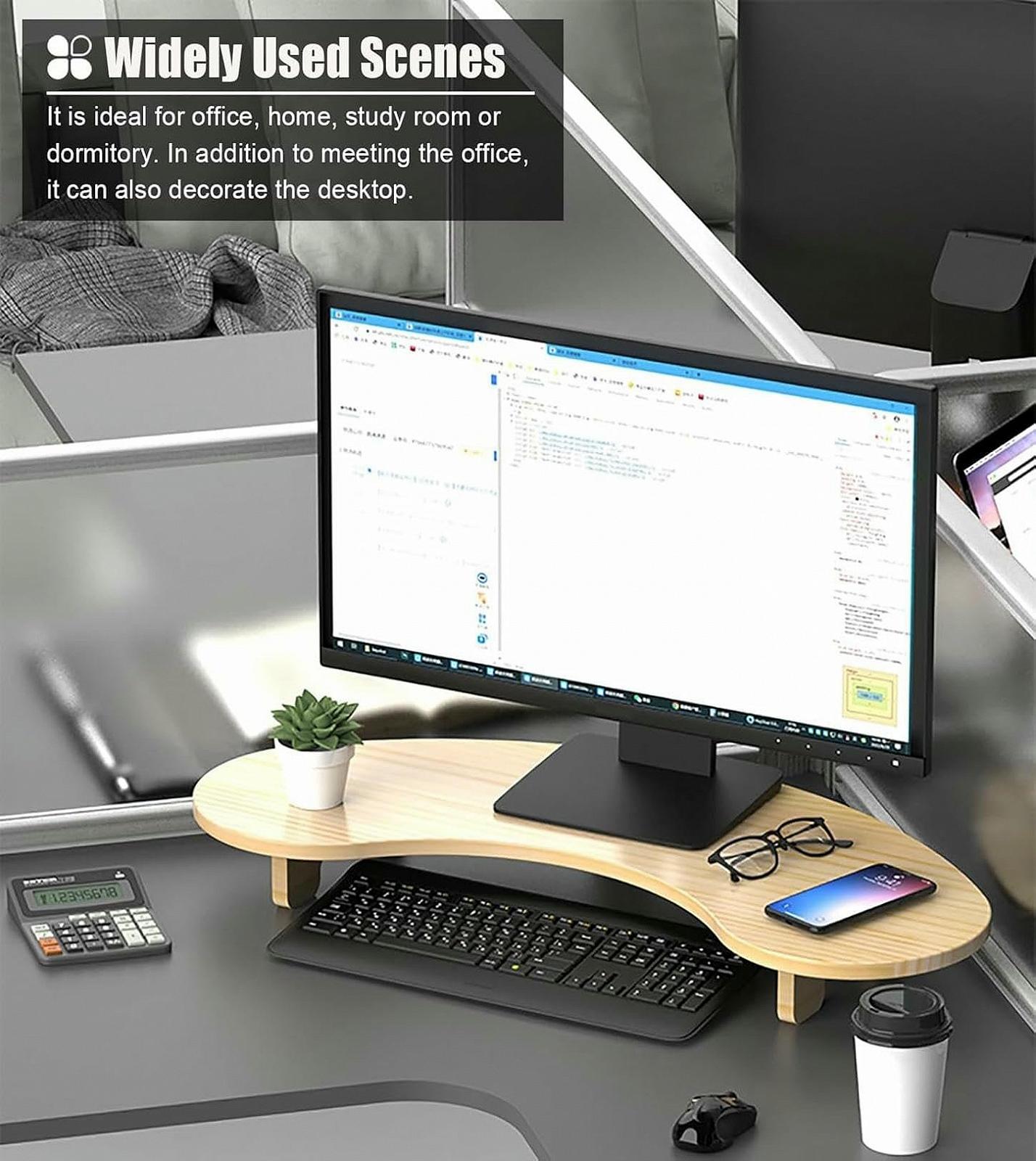 Подставка для монитора угловая Деревянная подставка для ноутбука для стола Органайзер для принтера Планшетный монитор Решение для экономии места для класса Конференц-зал, фото №3