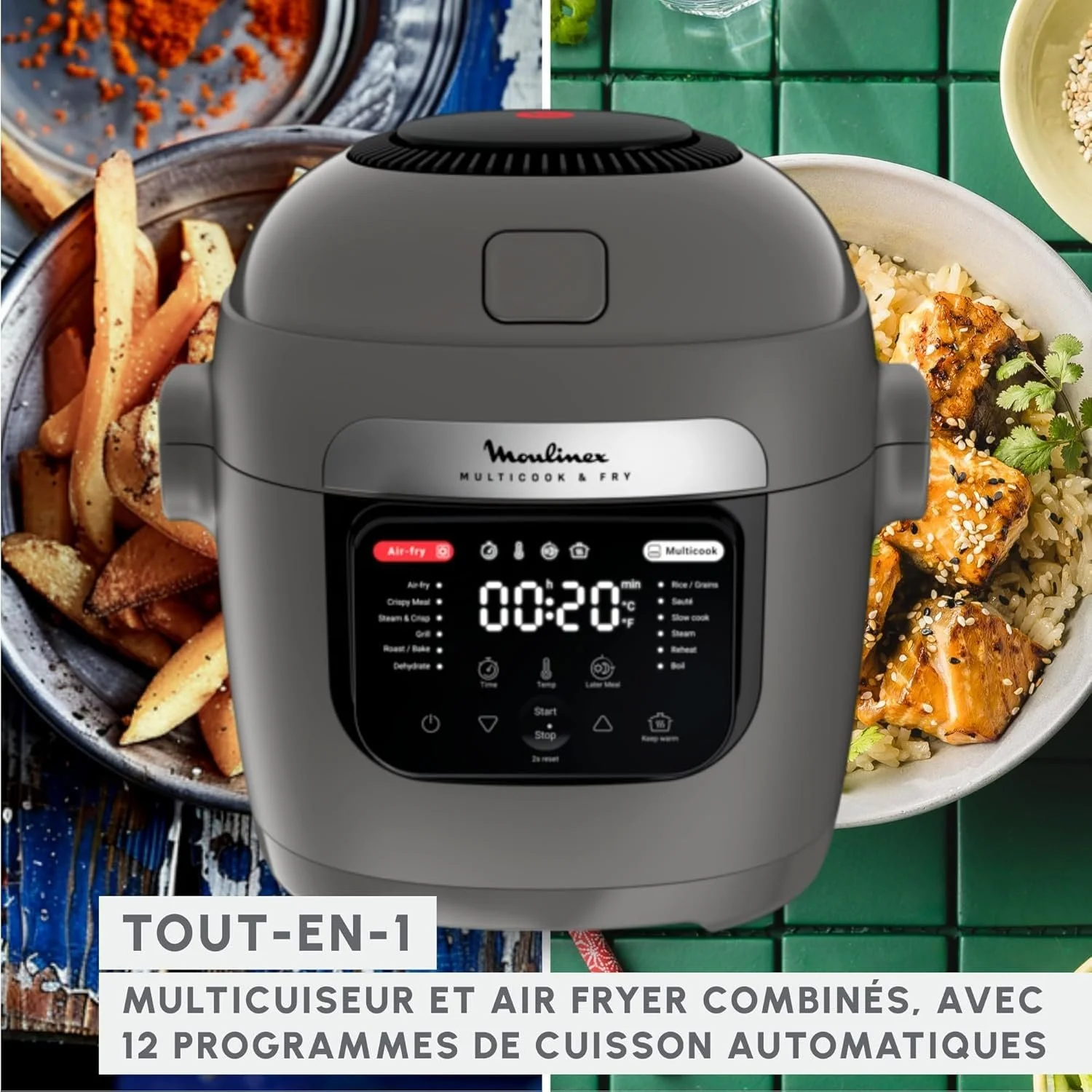 Мультиварка та мультипіч Moulinex Multicook & Fry MZ730BF0 12 програм 2 рівні приготування відкладений старт 6 л Сіра (Hippo Grey), фото №2 Мультиварка та мультипіч Moulinex Multicook & Fry MZ730BF0 12 програм 2 рівні приготування відкладений старт 6 л Сіра (Hippo Grey), фото №2