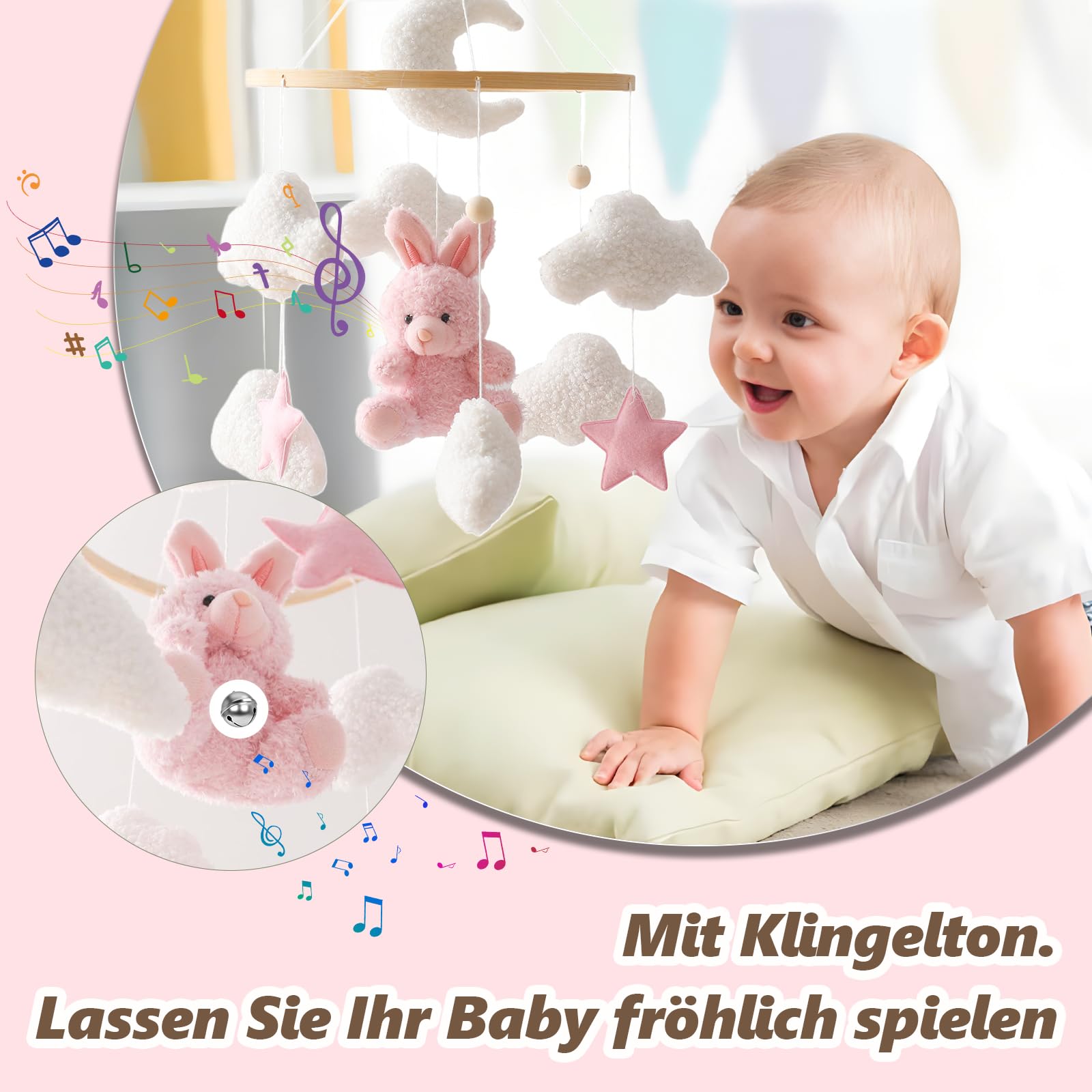 Мобиль Baby Bed Bell Moon Clouds Rabbit Baby Bed Bell (розовый), фото №6