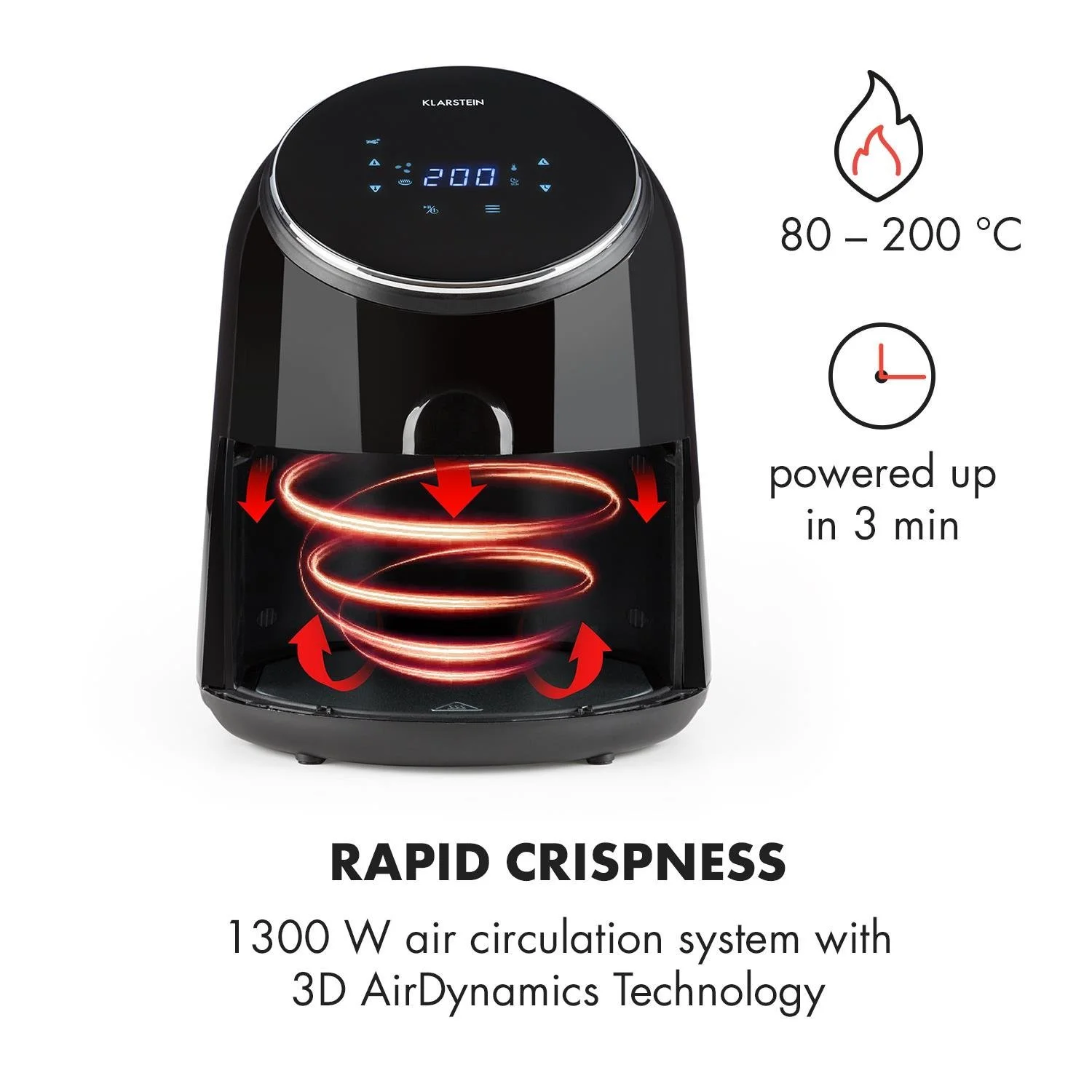 Мультипіч Klarstein AirVital 1300 Вт 2.5 л 8 програм CeraPlus Чорна, фото №4