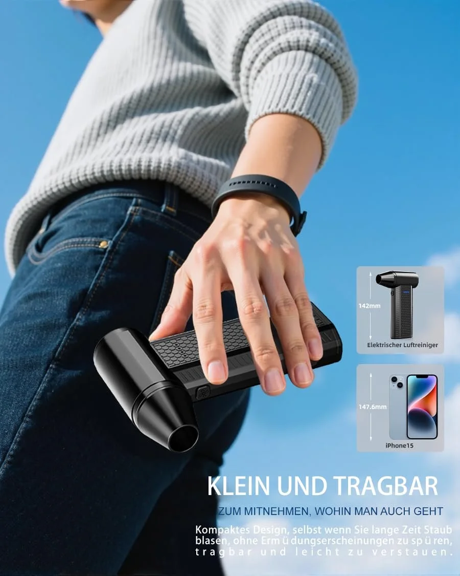 Електрична повітродувка 3 швидкості 130 000 RPM Чорний, фото №4