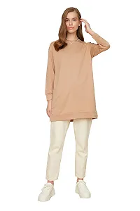 Женский вязаный свитшот TRENDYOL Basic с воротником-стойкой, бежевый - Фото 1