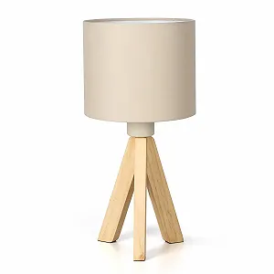 Настільна лампа Wooden Bedside Lamps вінтажна з лляним абажуром патрон E27 дизайн тринога - Фото 1