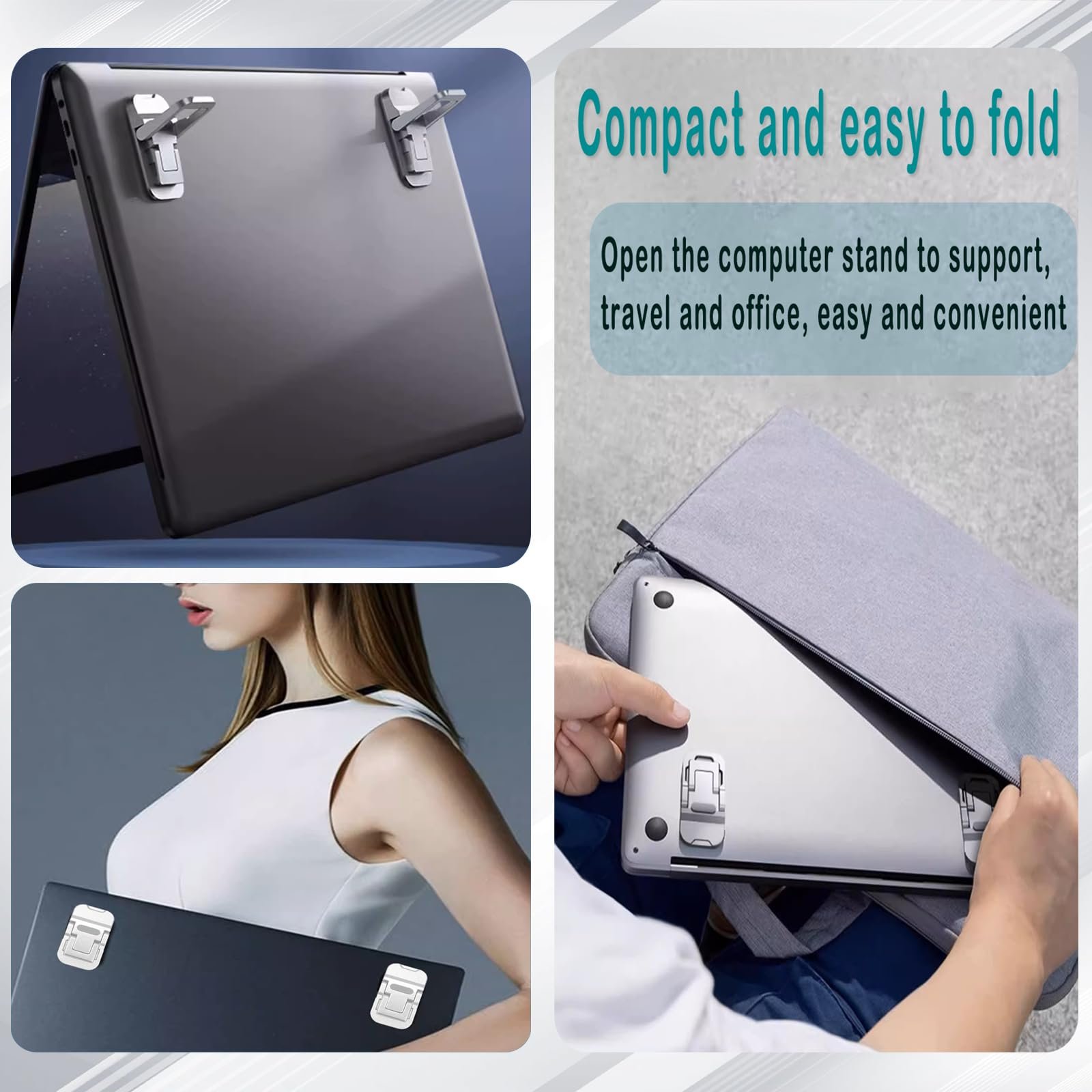 Подставка для ноутбука Mini Цинковый сплав Складная Портативная Подставка-лифтер для компьютерной клавиатуры с 2 регулируемыми углами Наклейка Невидимая Серебристый, фото №4 Подставка для ноутбука Mini Цинковый сплав Складная Портативная Подставка-лифтер для компьютерной клавиатуры с 2 регулируемыми углами Наклейка Невидимая Серебристый, фото №4