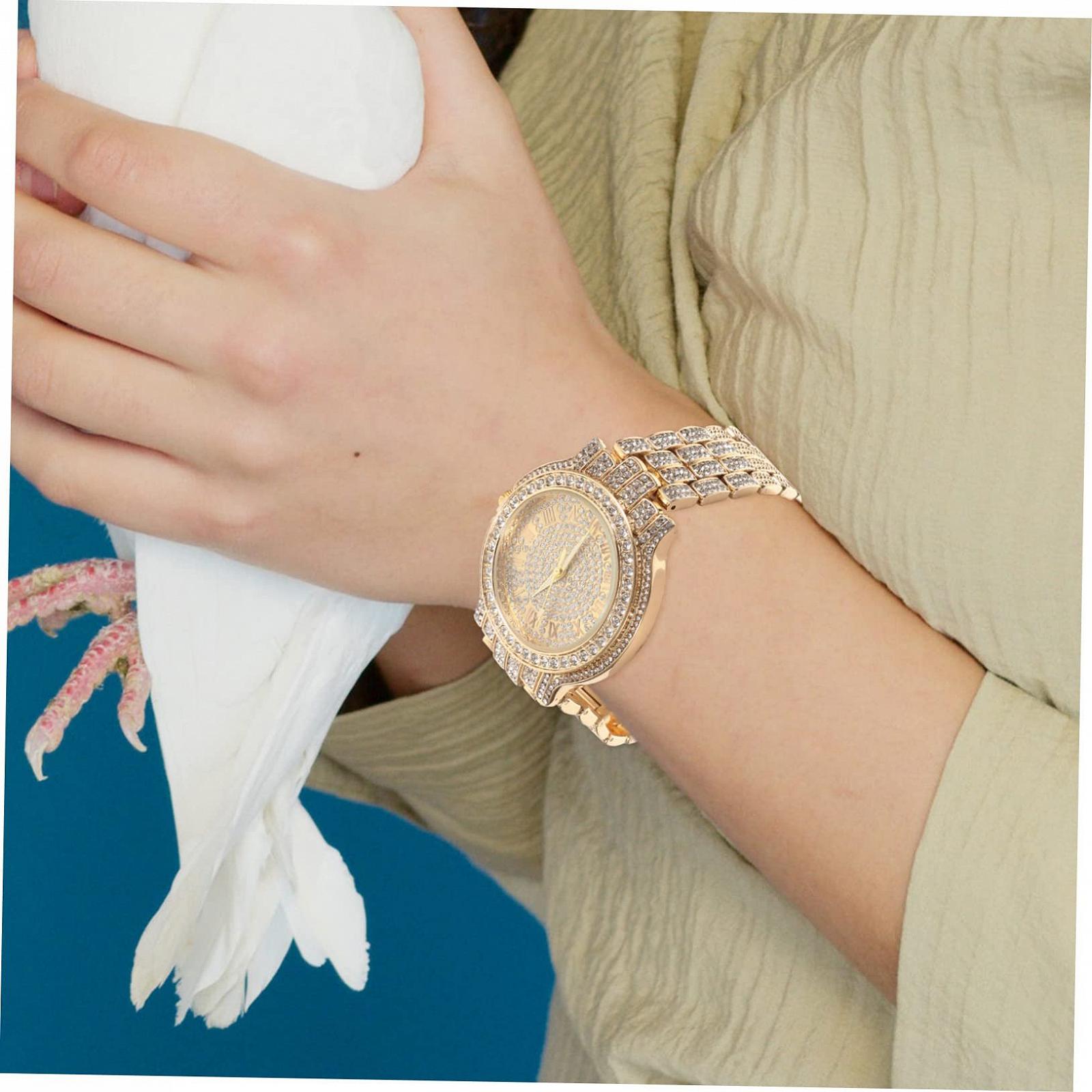 Цифровые часы LIFKOME Gyro со стразами для женщин, римские, розовое золото, фото №3