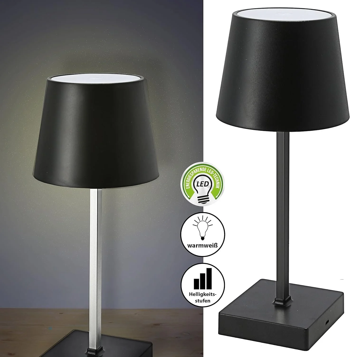 Настільна лампа LED Акумуляторна 26 см Чорна, фото №4