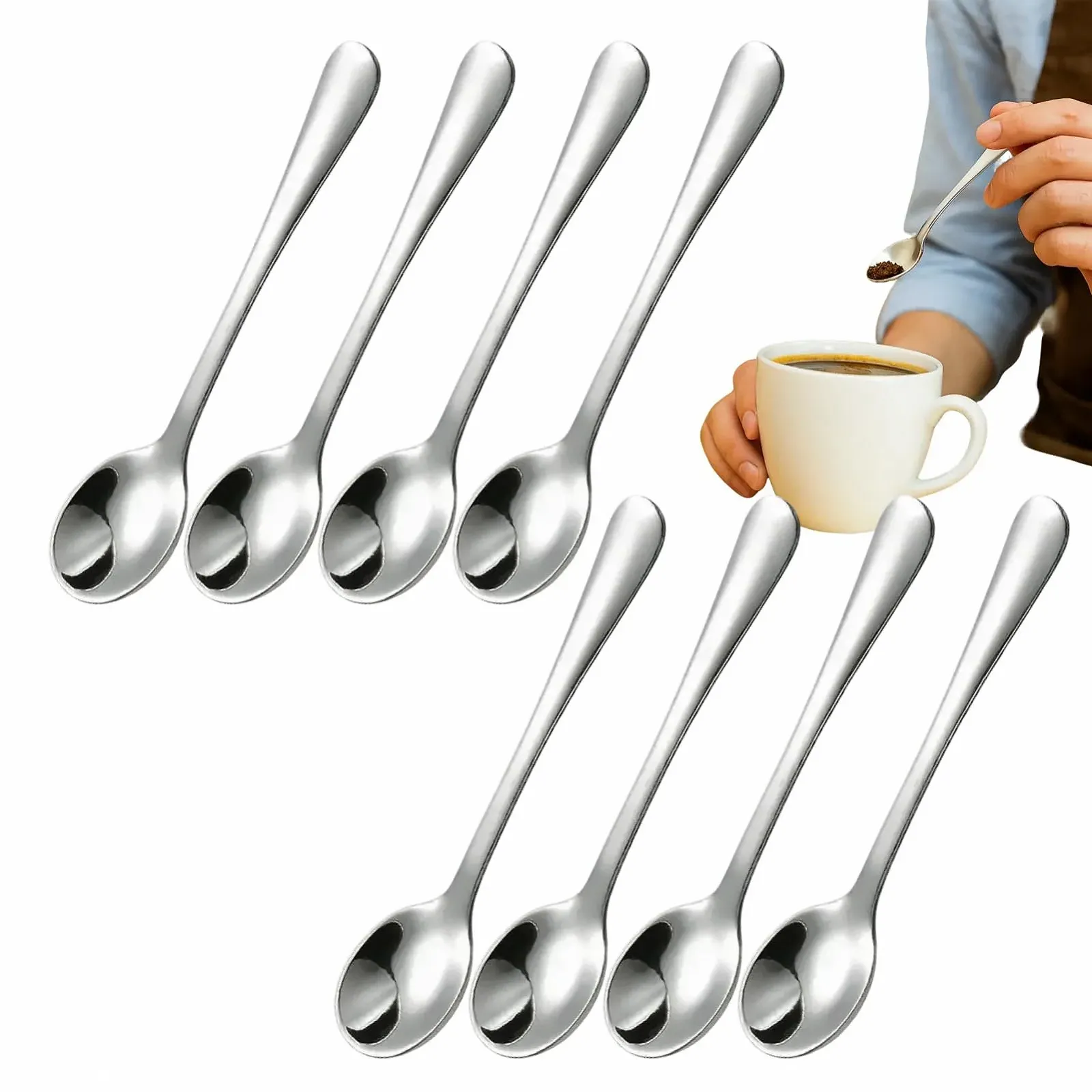 Набір з 8 Мініатюрних ложок з нержавіючої сталі для банок зі спеціями, 7.5 см, Маленькі, фото №1