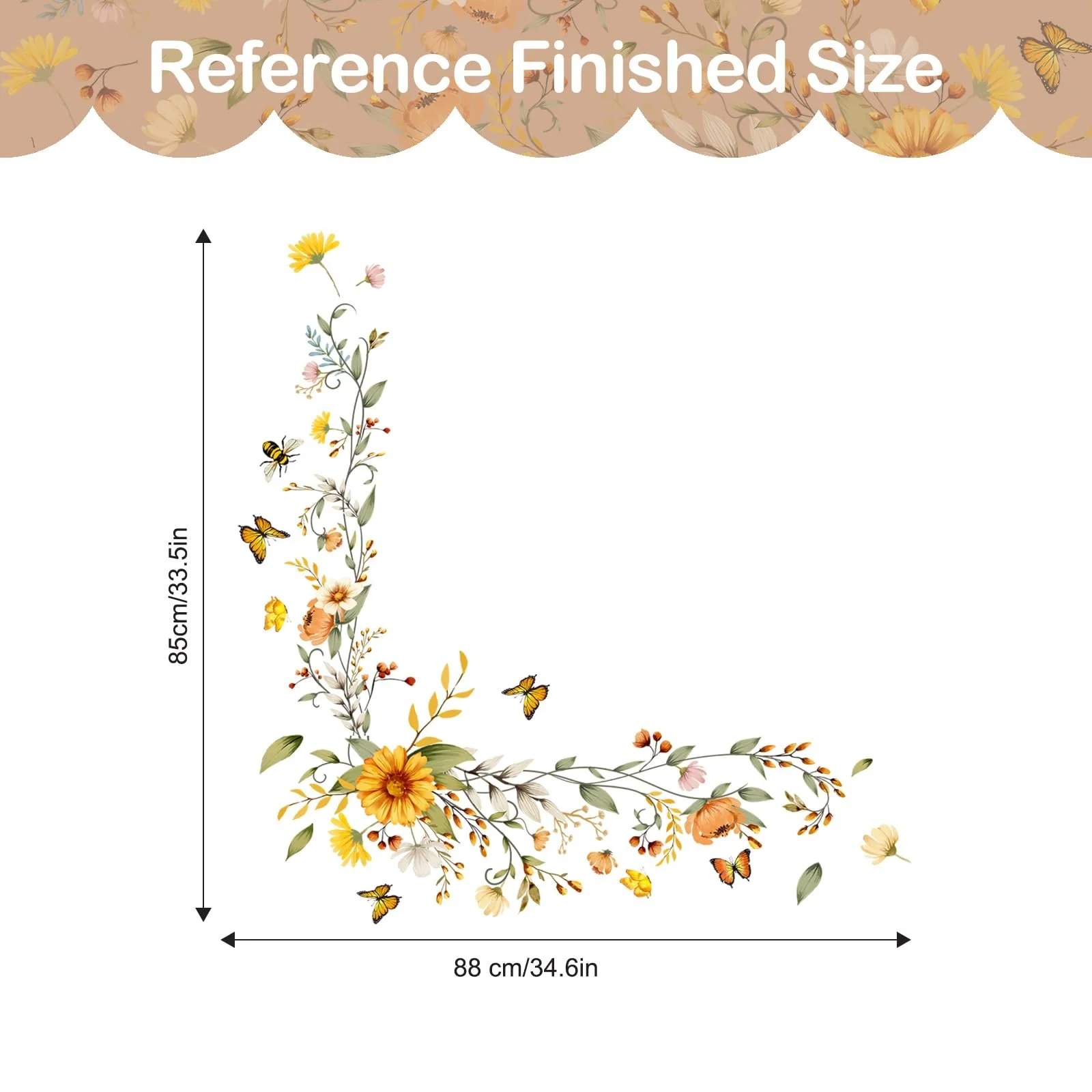 Наклейка на стену Tanlaby Растения Цветы Пчелы Бабочки Самоклеящаяся, фото №5