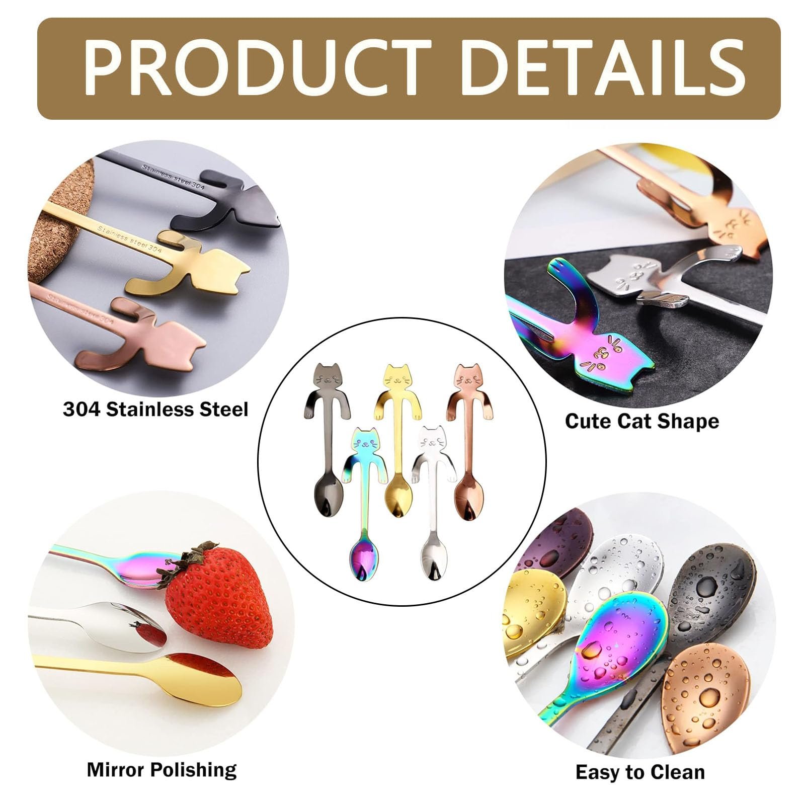 Набір кавових ложок з котиками 5 шт, фото №3