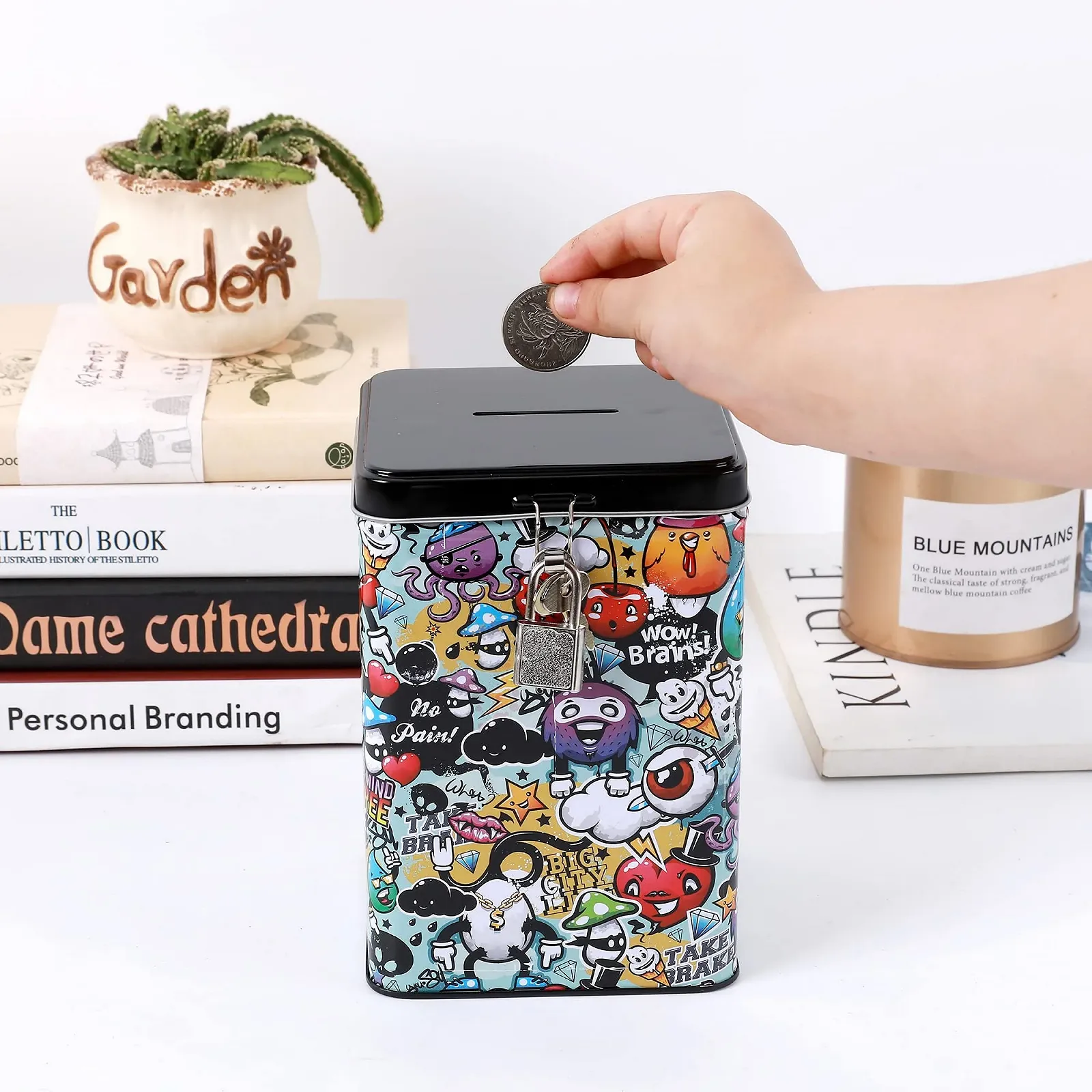 Скарбничка I-TOTAL Funny Money Box металева з замком Graffiti, фото №4