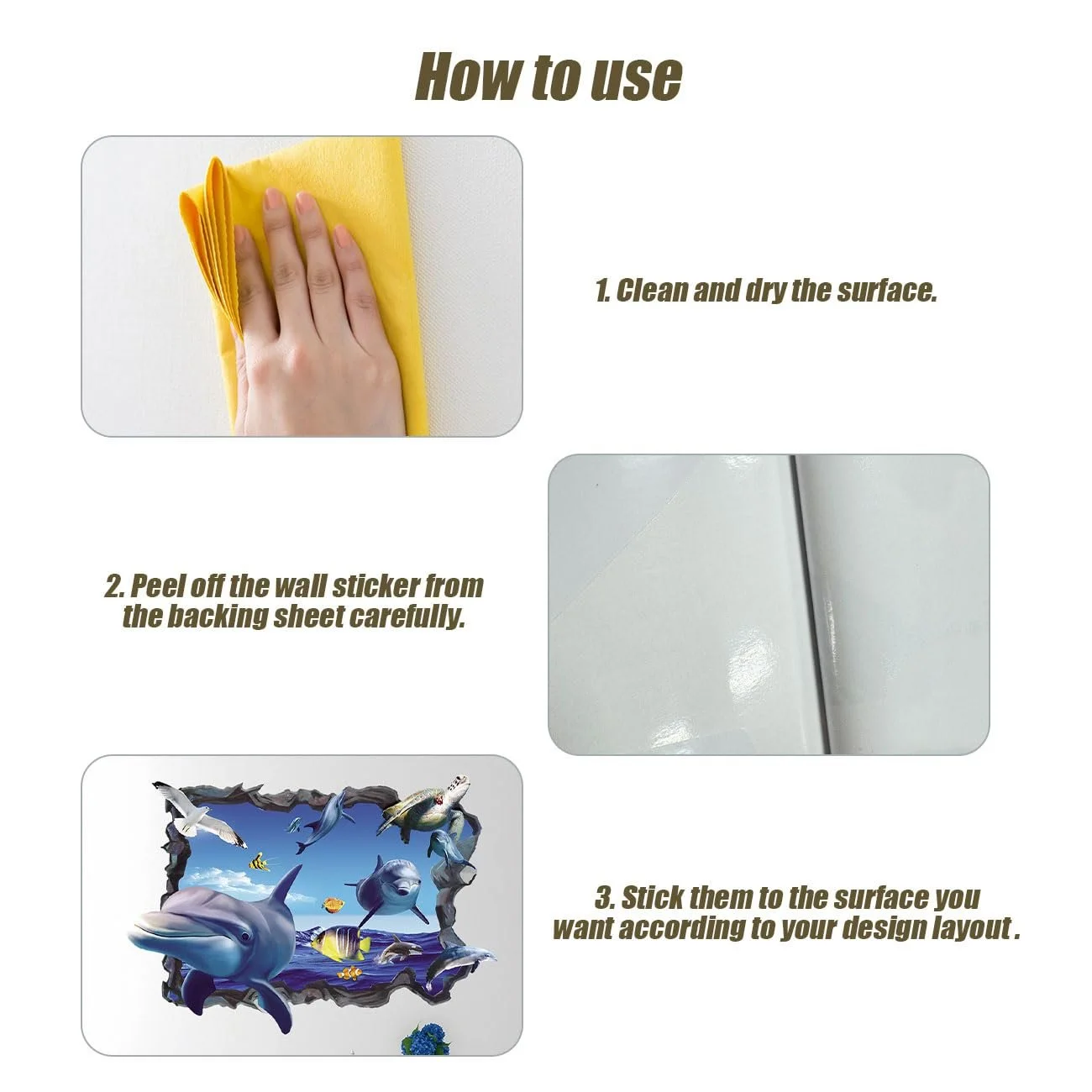 Наклейка на стіну 3D False Window Sea Self-Adhesive Underwater World Dolphin Fish Turtle Seaweed 40 x 57 см, фото №6 Наклейка на стіну 3D False Window Sea Self-Adhesive Underwater World Dolphin Fish Turtle Seaweed 40 x 57 см, фото №6