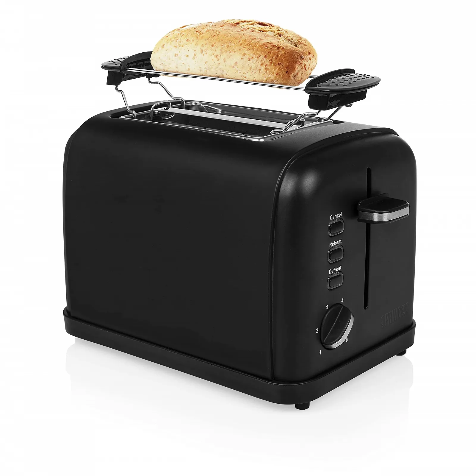 Тостер Princess Black Steel з насадкою для булочок 6 регульованих рівнів підсмажування, функції розморожування, підігріву та зупинки, 950 Вт, піддон для крихт, 142396, фото №3