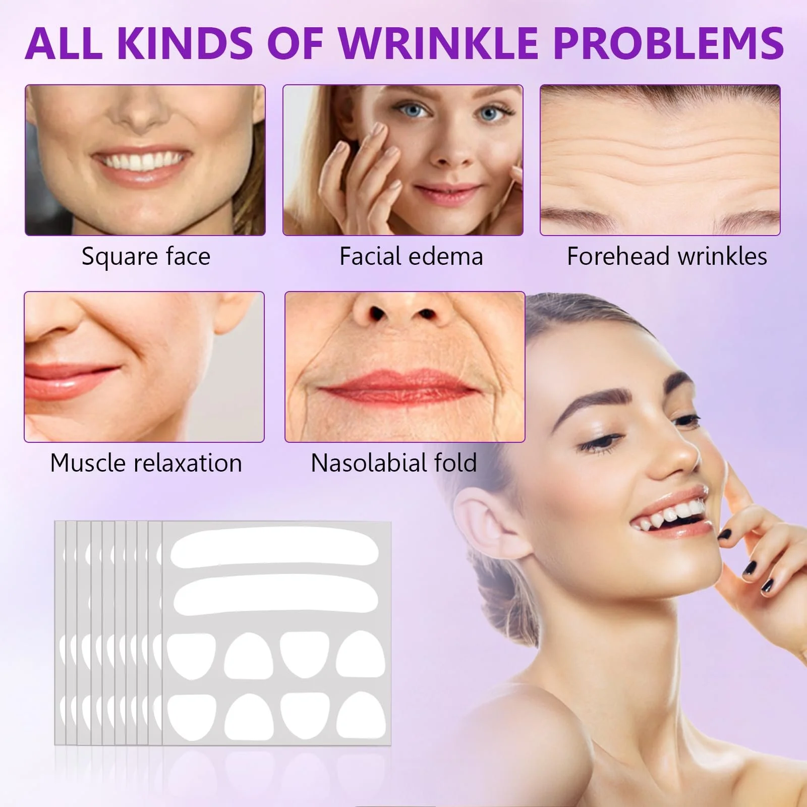 Патчі для обличчя проти зморшок (100 шт.) Прозорі смужки для видалення зморшок, фото №4