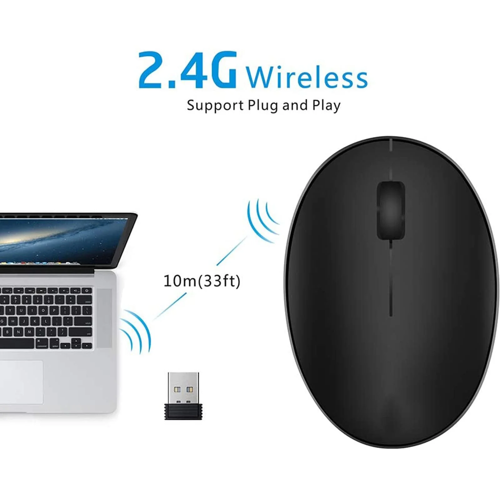 Миша Uiosmuph Mini Small Wireless Rechargeable 1000 DPI Чорний, фото №3