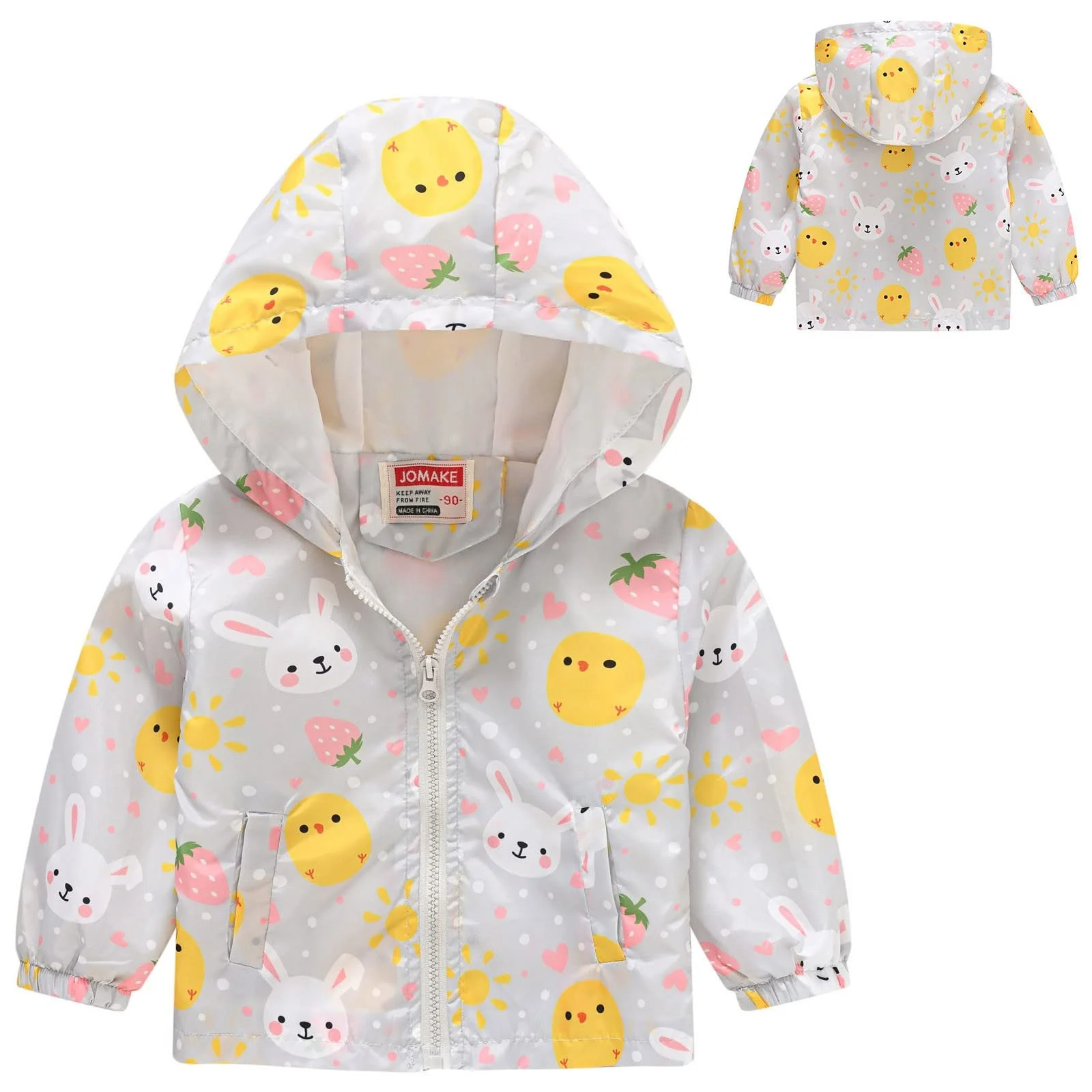 Куртка для малюків, повсякденна, з принтом, мультяшна, з капюшоном, верхній одяг, на блискавці, з довгими рукавами, фото №3