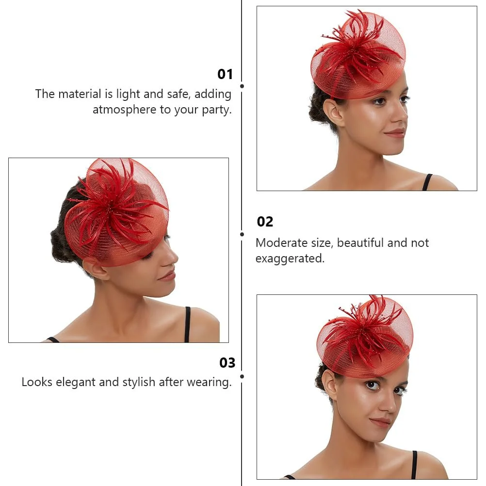 Капелюшок для вечірки ABOOFAN з квітами та пір'ям, елегантний, червоний, фото №6 Капелюшок для вечірки ABOOFAN з квітами та пір'ям, елегантний, червоний, фото №6