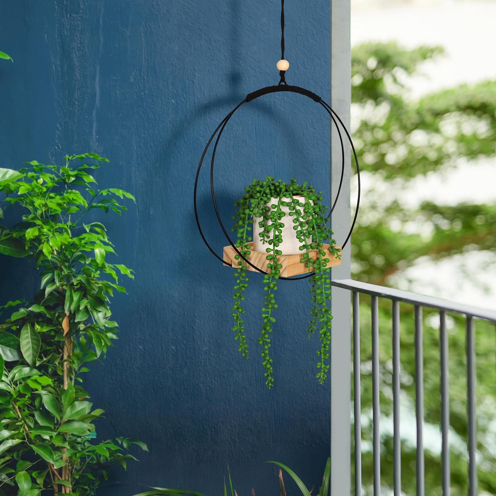 Підвісне кашпо макраме Belle Vous 107 см з деревною основою та гачком у комплекті, фото №6