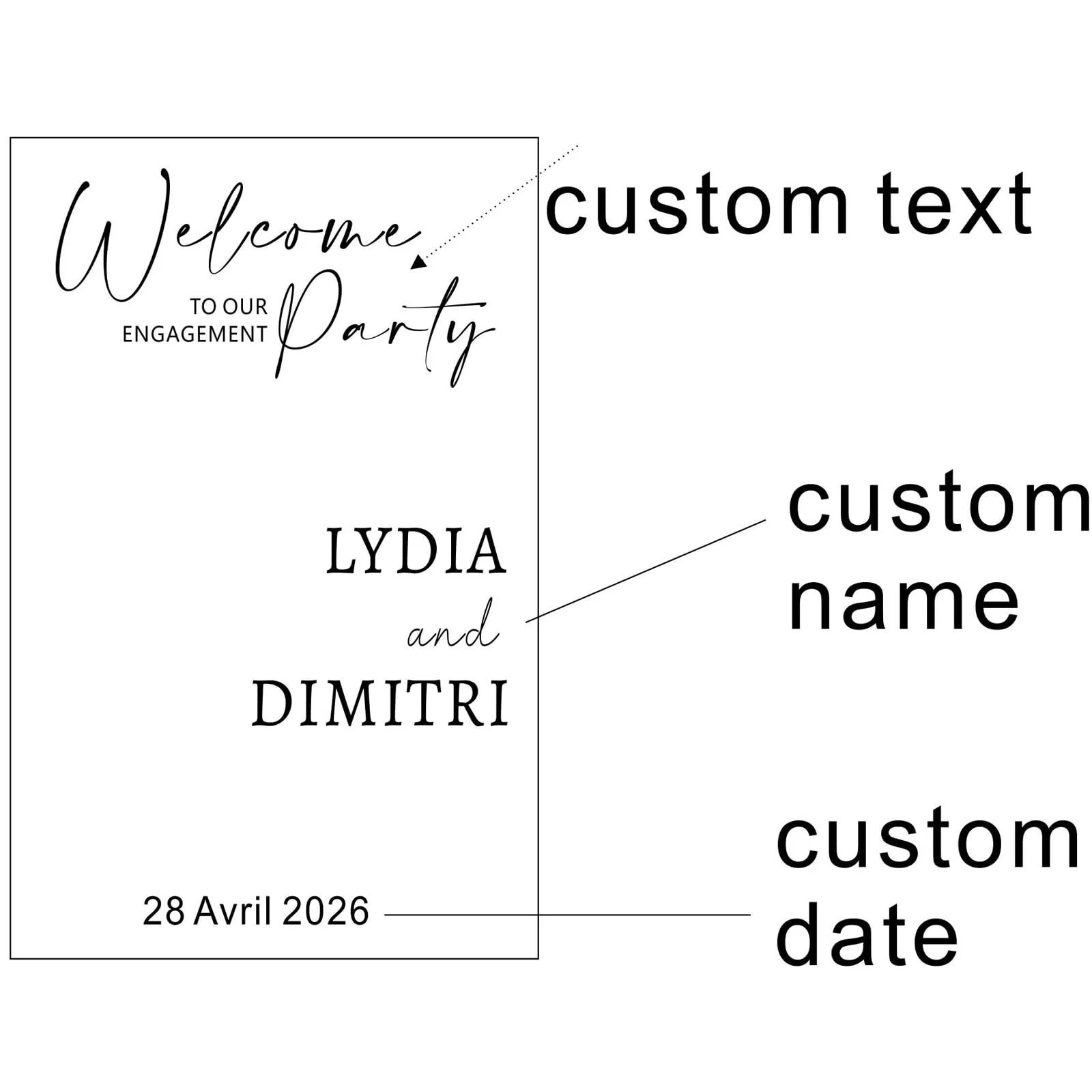 Наклейка вінілова Welcome To Our Engagement Party весільна для дзеркала та акрилу 35 x 55 см, фото №6