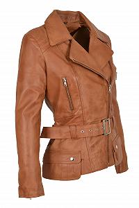 Куртка Biker Женская A1 FASHION GOODS Coco Кожа Светло-коричневый Slim Fit - Фото 1