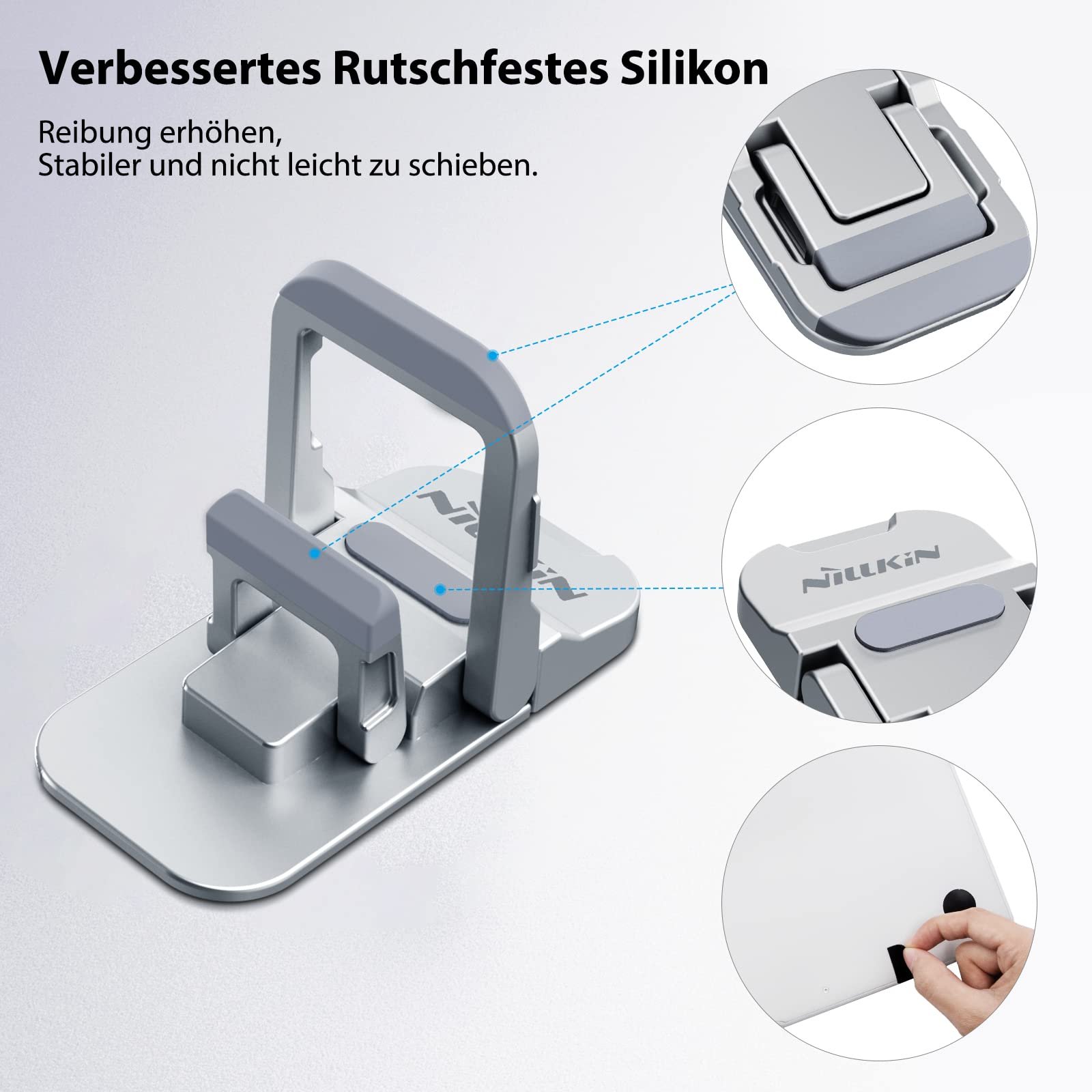 Підставка для клавіатури Nillkin, складна невидима для клавіатури, регульовані ніжки для ноутбука з нековзною силіконовою підкладкою, сумісна з усіма ноутбуками/MacBook/ноутбуками/клавіатурами, срібна, фото №3