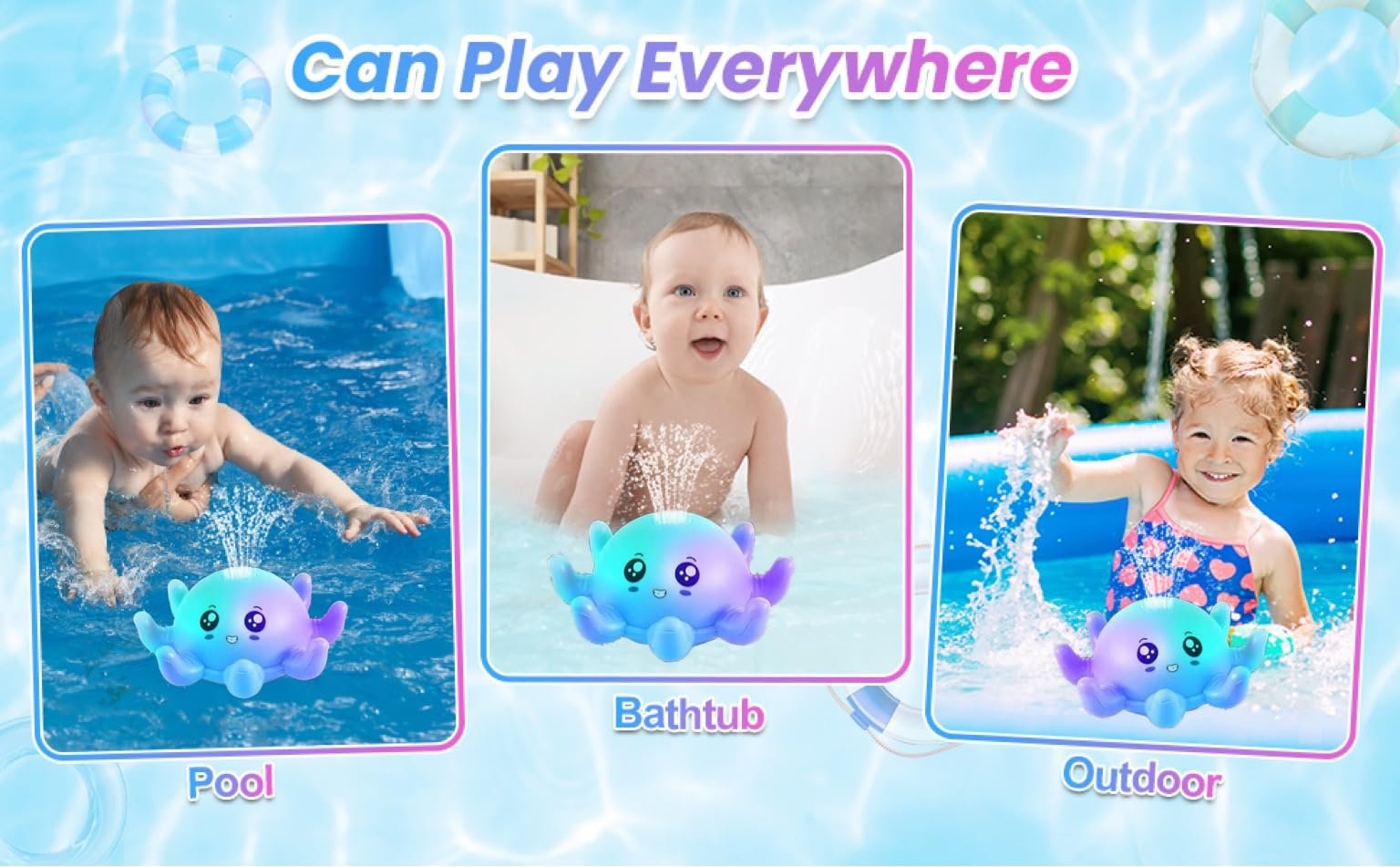 Игрушка для ванной Осьминог с подсветкой Голубой, фото №7