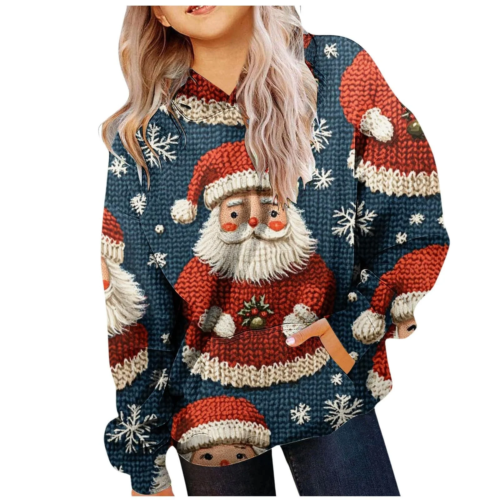 Худи Рождественский Принт Мягкий Свитшот с длинными рукавами Милый Пуловер для девочек, фото №1