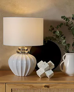 Настільна лампа Beliani Neris керамічна 45 см кремово-біла synthetic.ua - Фото 1