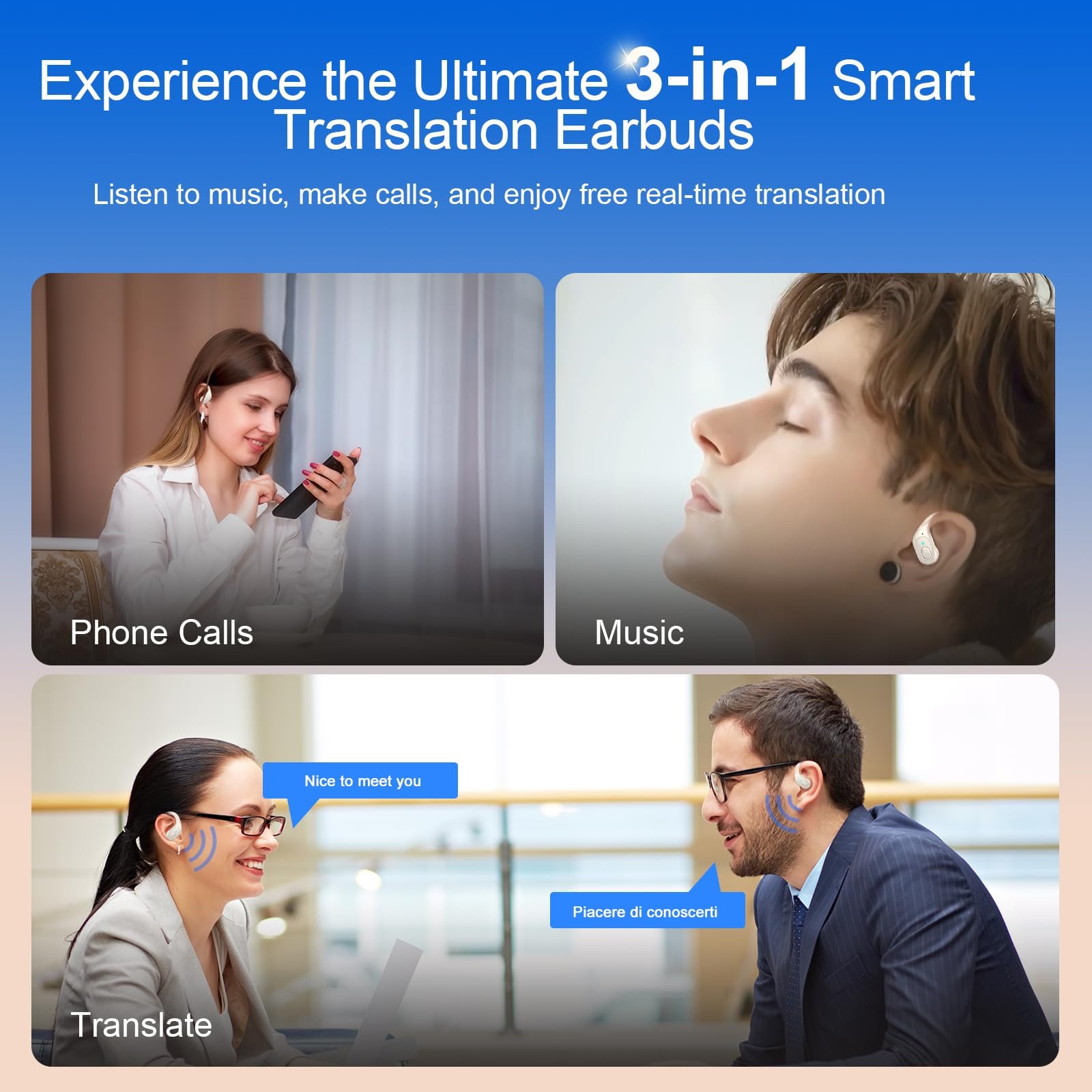 Навушники-перекладачі AI, Bluetooth 5.4 3-в-1, для голосового перекладу в реальному часі 164 мовами з додатком, 75 годин роботи, фото №5