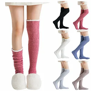 Женские зимние термо гольфы до колена, высокие плюшевые гольфы из кораллового флиса - Фото 1