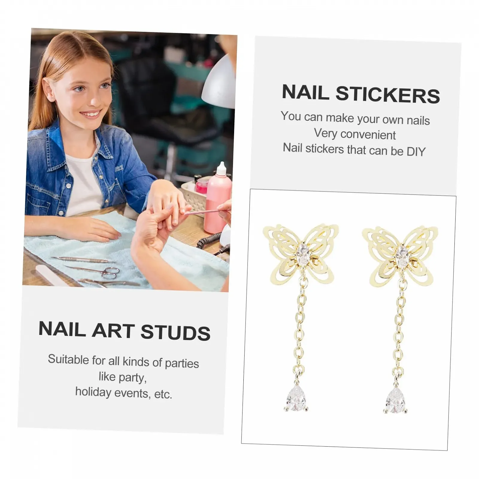 Прикрасы для маникюра Цепочка Стразы Декоративные DIY Заклепки Золотые Заклепки для Подвесок Свадебные Шармы Вечеринка Ночной Клуб Искусственные Металлические Бабочки Драгоценности Самоцветы, фото №5