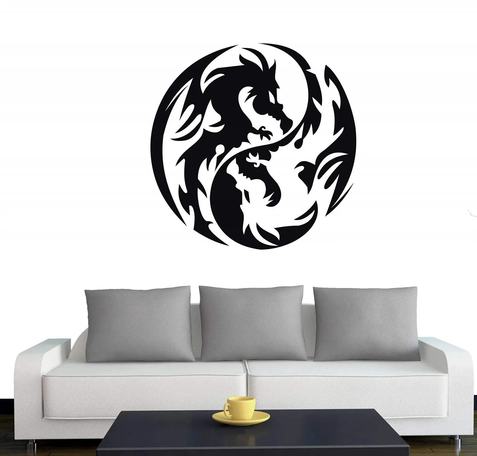Настенная наклейка A432 Yin Yang Dragon 60 см x 60 см Черная, фото №1