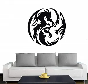 Настінна наклейка A432 Yin Yang Dragon 60 см x 60 см Чорна - Фото 1