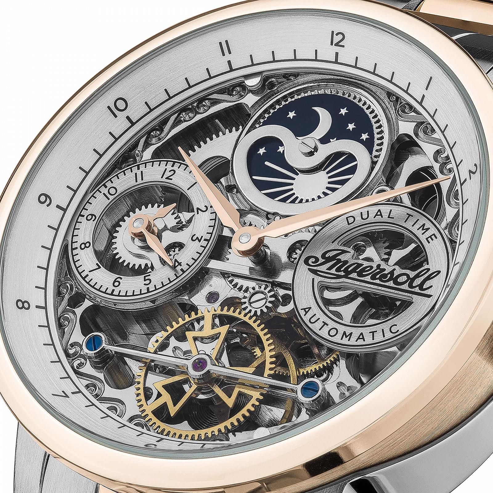 Годинник Ingersoll The Jazz Men's 42mm Automatic Moon Phase з скелетованим циферблатом та браслетом з нержавіючої сталі, фото №3