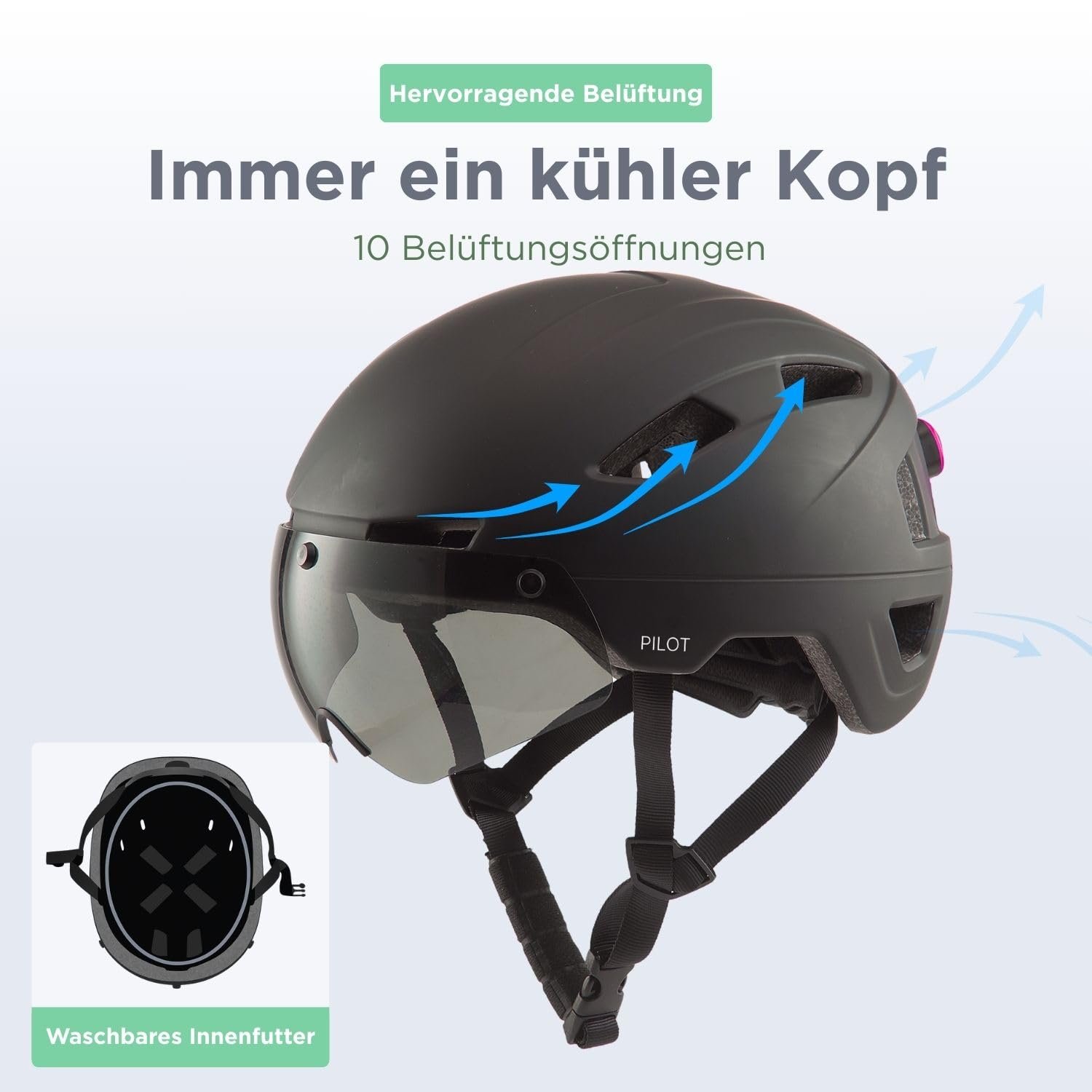 Шолом GOOFF Pilot S-Pedelec - захист для швидкої їзди на електровелосипеді - велосипедний шолом з козирком та підсвічуванням - сертифікований NTA 8776, фото №6