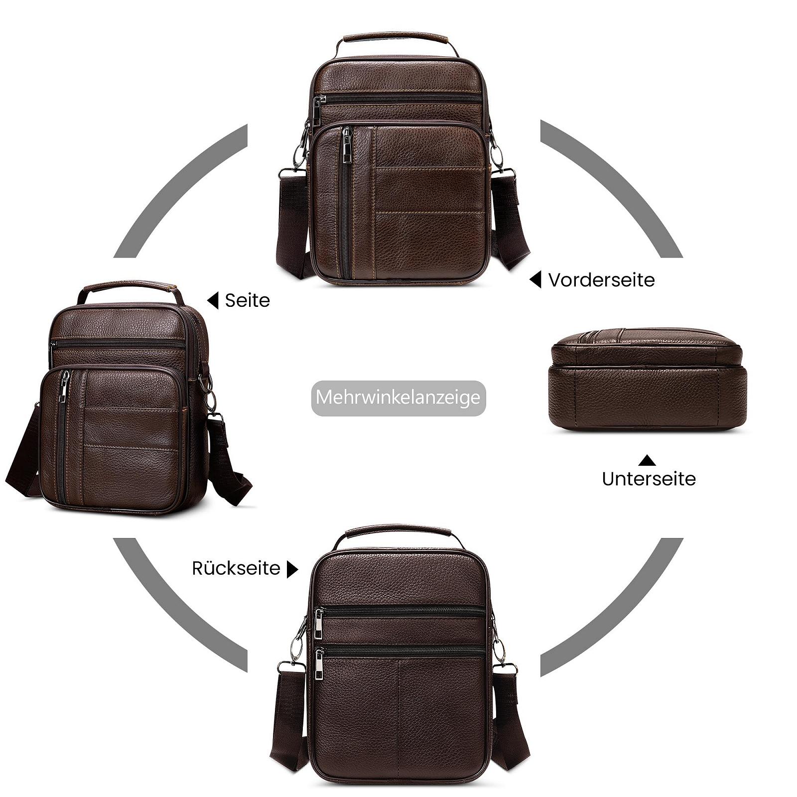 Сумка через плече DEEVORCA Vintage чоловіча шкіряна модна з ручкою для подорожей, школи, коричнева A, фото №6
