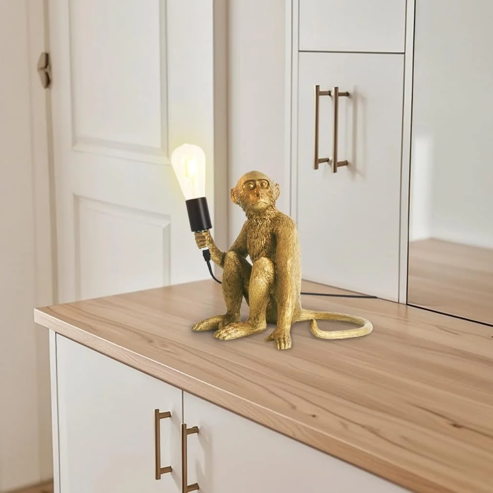 Настільна лампа LED ELINKUME Monkey Resin E27 Золотиста, фото №4