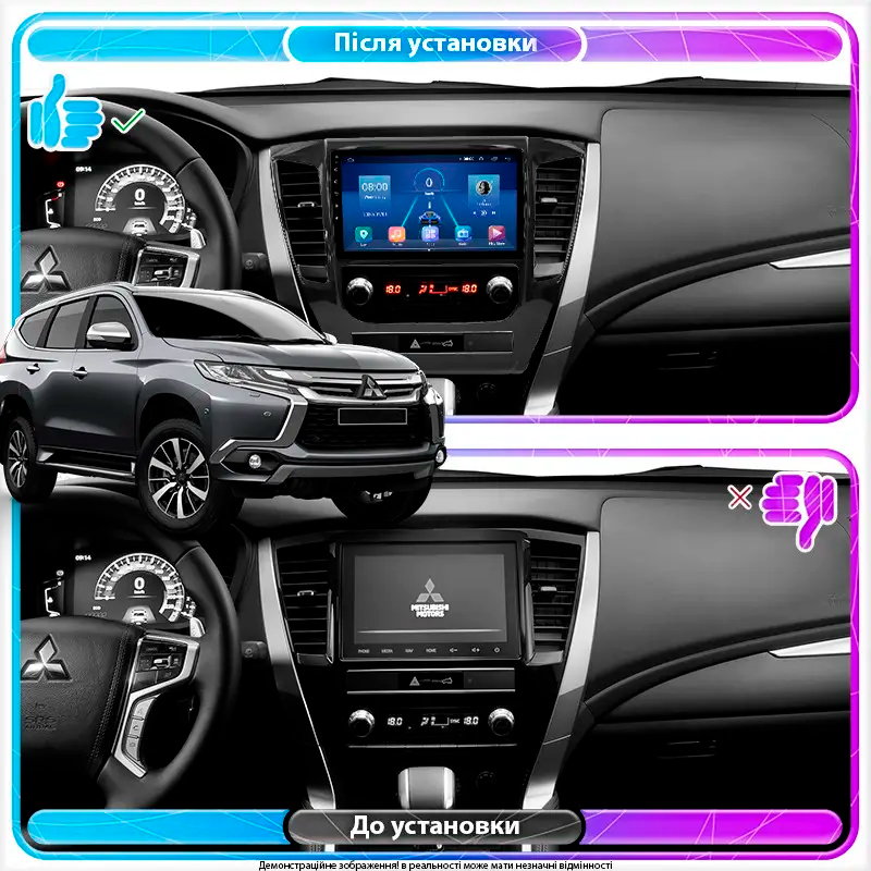 Штатна магнітола Lesko для Mitsubishi Pajero Sport III 2015-2021 екран 9 6/128Gb 4G Wi-Fi GPS Top, фото №2