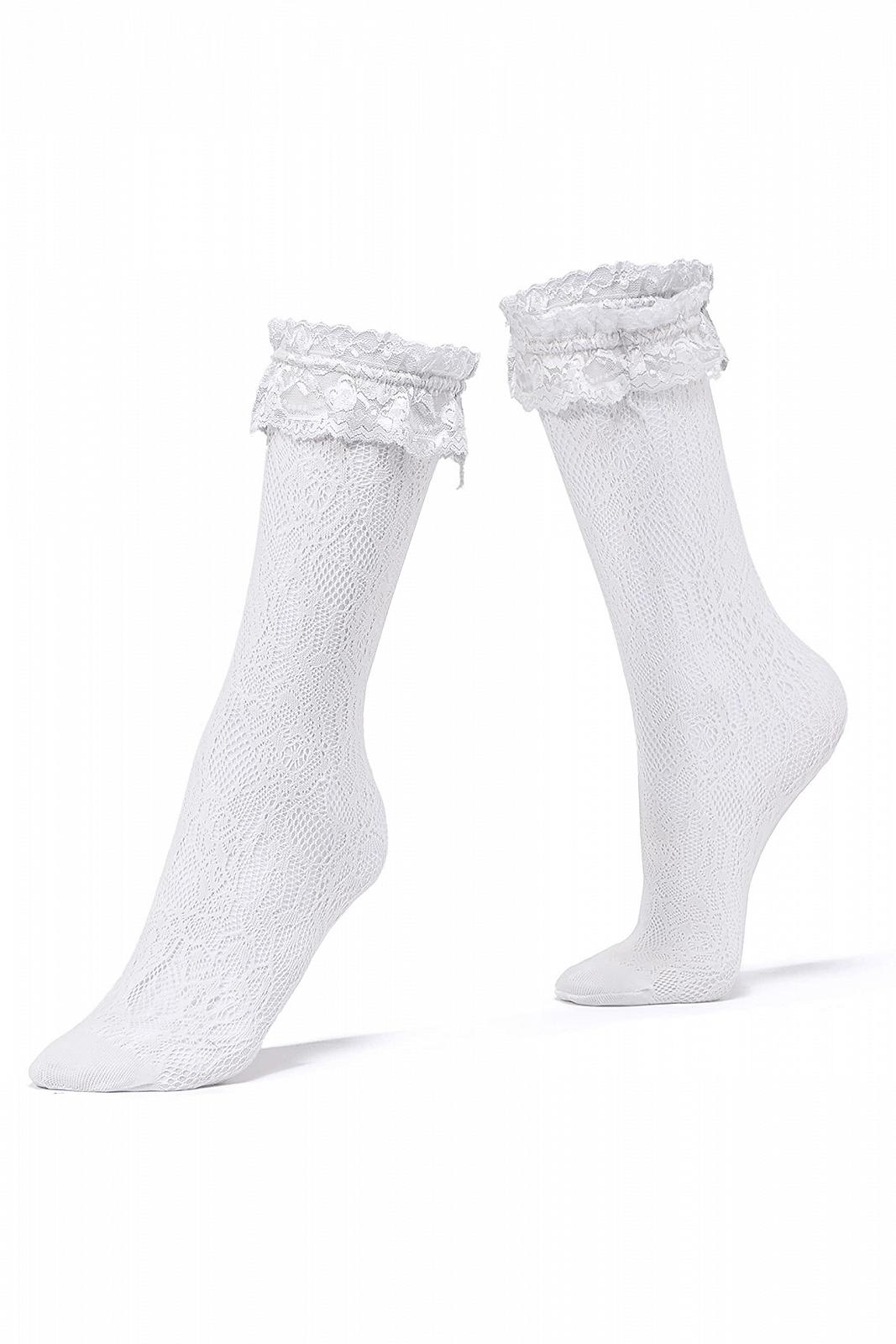 Женские кружевные высокие носки Тонкие носки Белые, фото №3