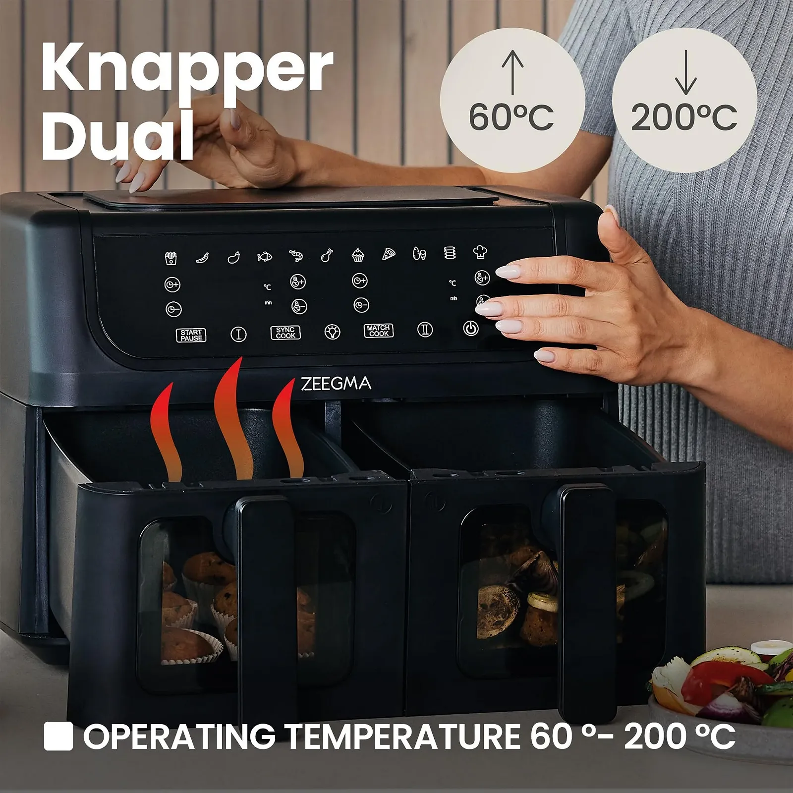Мультипіч Zeegma Knapper Dual 1700 Вт 9 л 11 програм 60-200 °C Чорна, фото №4 Мультипіч Zeegma Knapper Dual 1700 Вт 9 л 11 програм 60-200 °C Чорна, фото №4