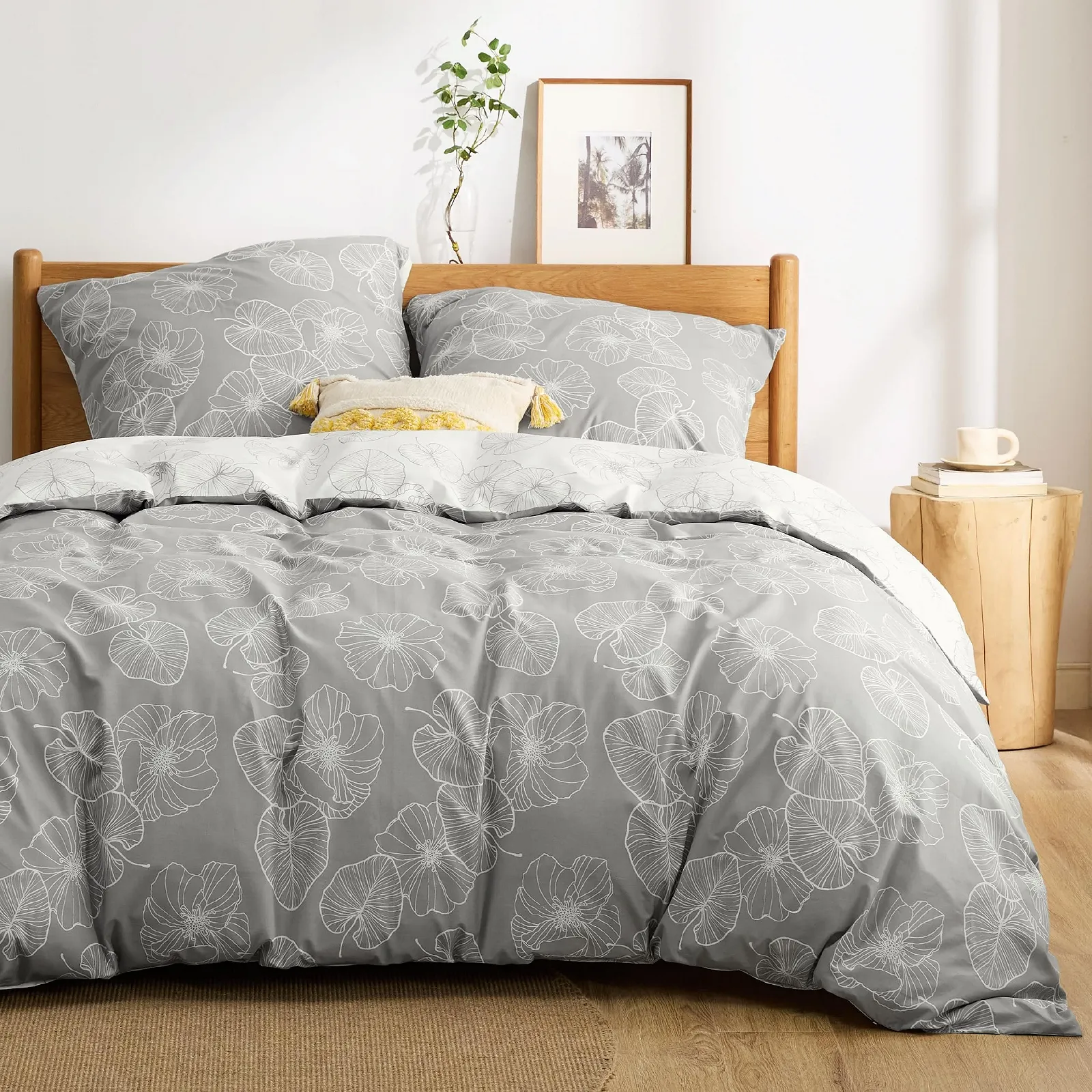 Постільна білизна BEDSURE Ginkgo бавовна 4 предмети 135 x 200 см Сірий, фото №2